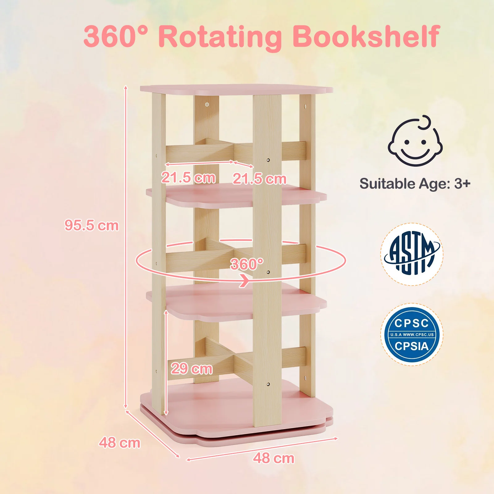 360° Spinning 3-Tier Kids Book Shelf Tower with 12 Sectors - Image 9