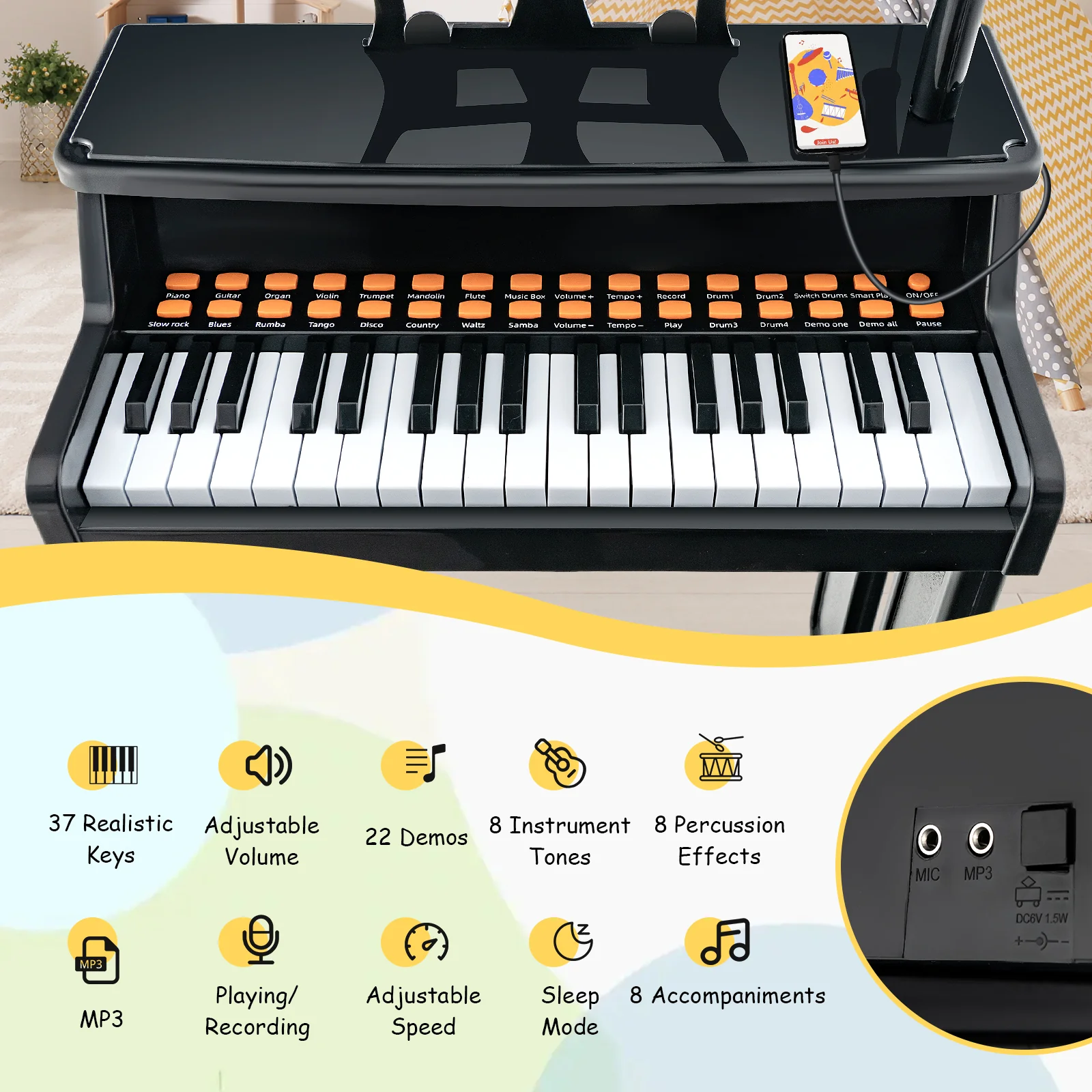 37-Key Piano Keyboard Toy, Educational Gift for Toddlers Aged 3+ Years Old - Image 5