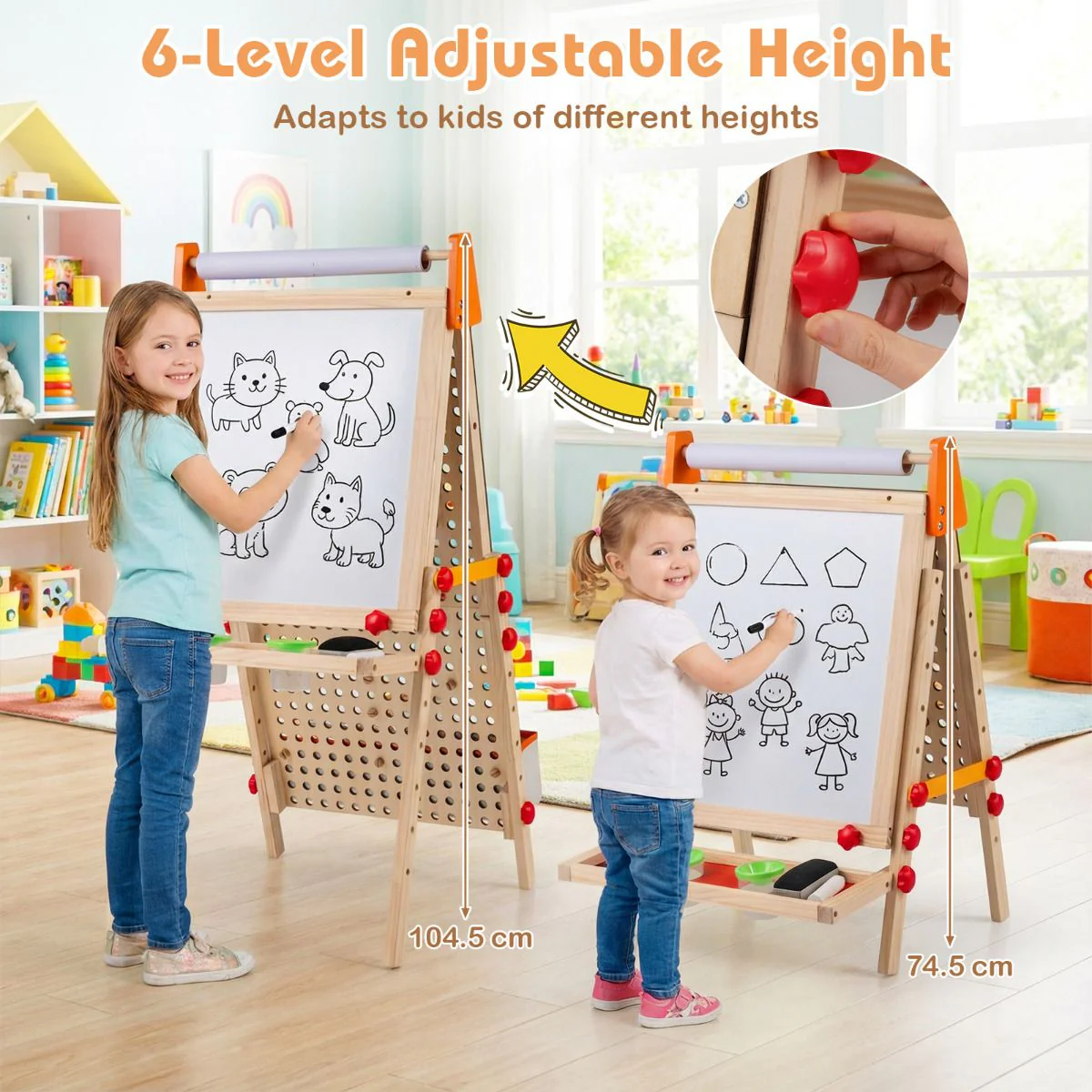4-in-1 Adjustable Kids Art Easel with Double-Sided Blackboard and Whiteboard for Ages 3+ - Image 2