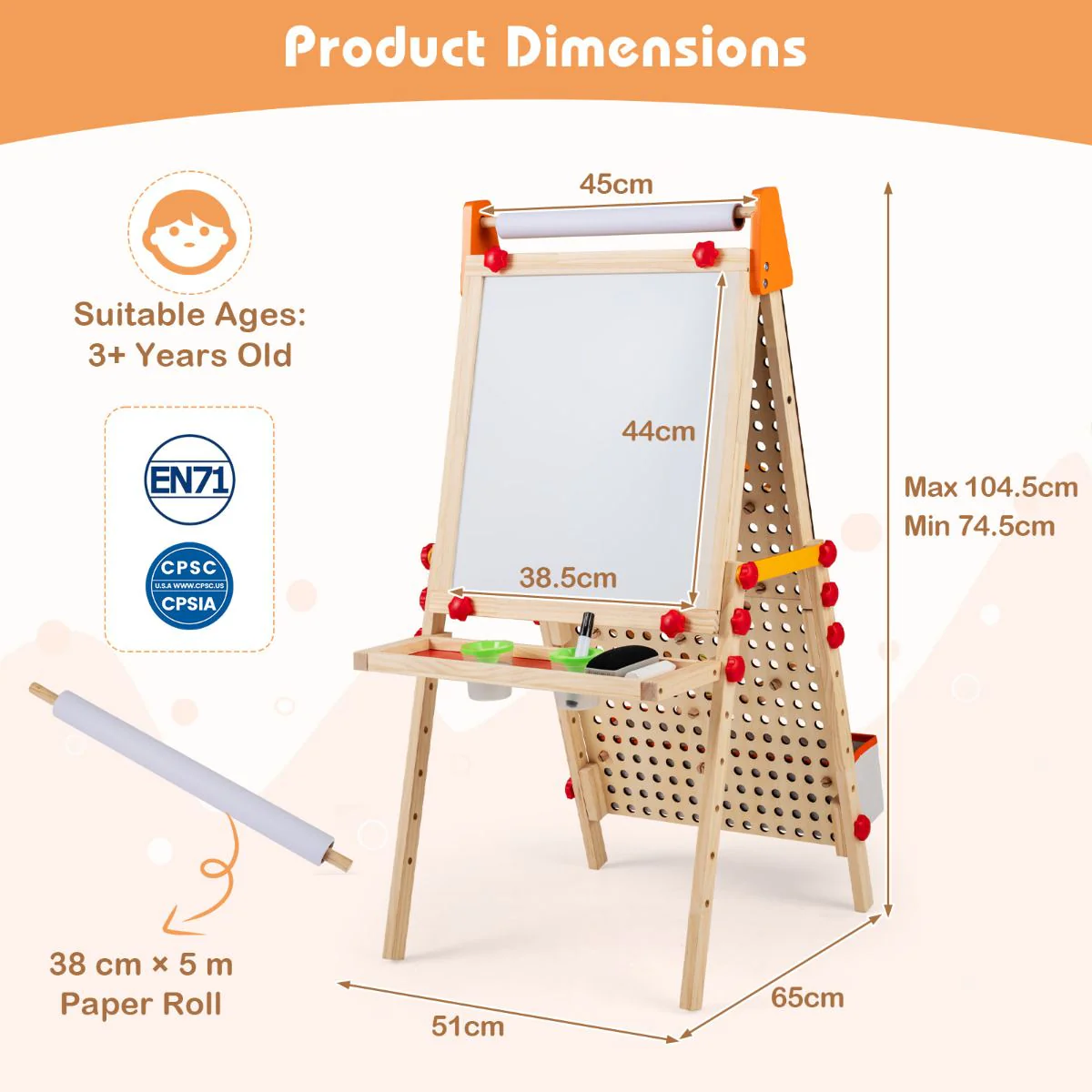 4-in-1 Adjustable Kids Art Easel with Double-Sided Blackboard and Whiteboard for Ages 3+ - Image 3