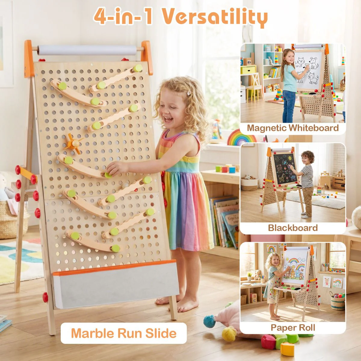 4-in-1 Adjustable Kids Art Easel with Double-Sided Blackboard and Whiteboard for Ages 3+ - Image 4