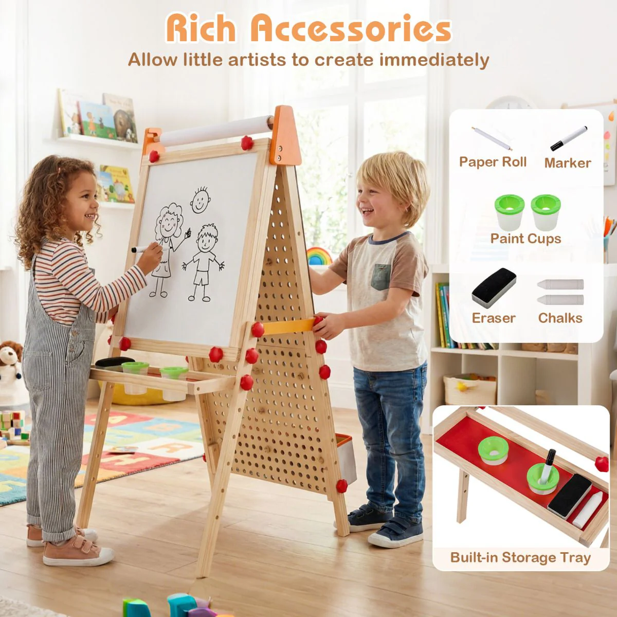 4-in-1 Adjustable Kids Art Easel with Double-Sided Blackboard and Whiteboard for Ages 3+ - Image 5