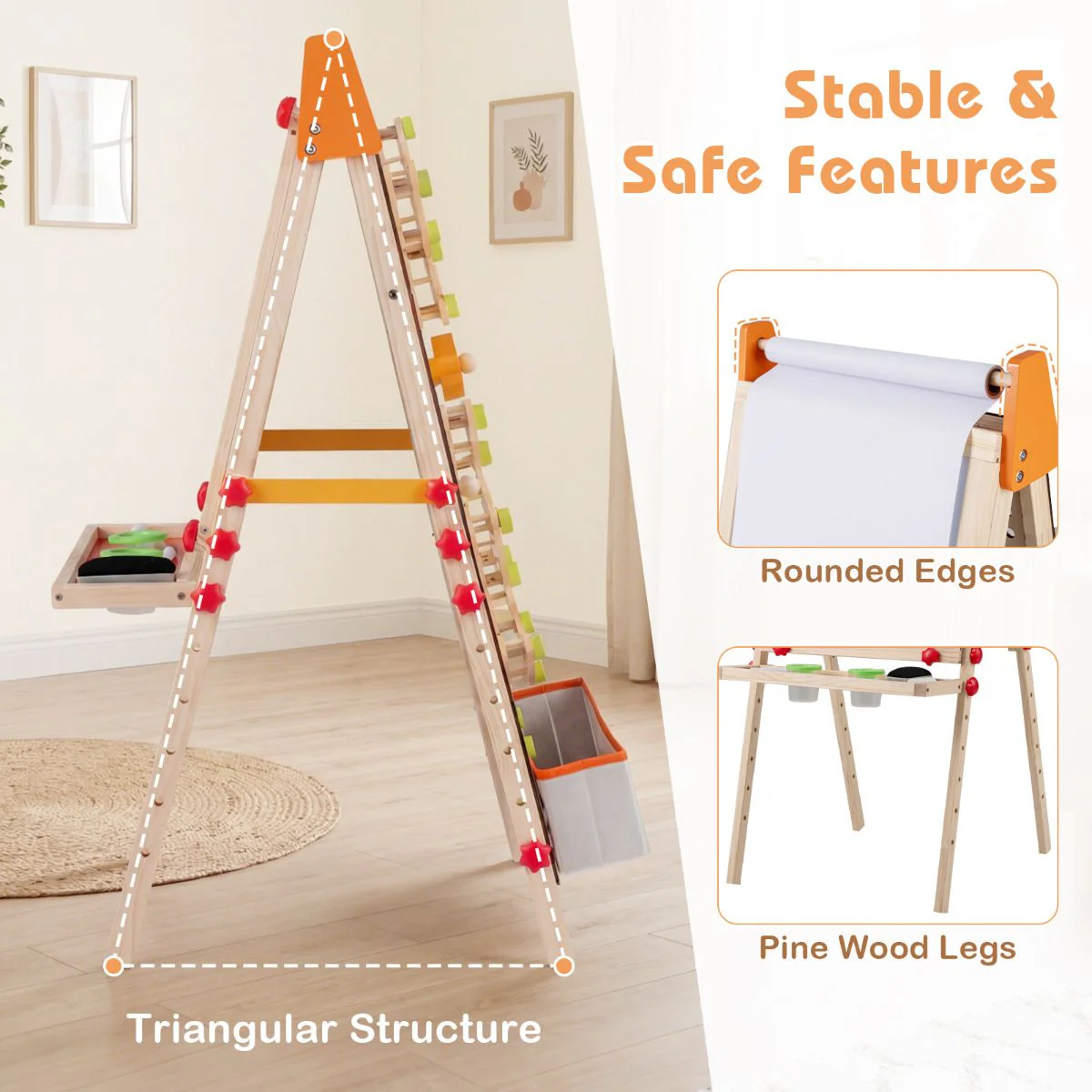 4-in-1 Adjustable Kids Art Easel with Double-Sided Blackboard and Whiteboard for Ages 3+ - Image 6