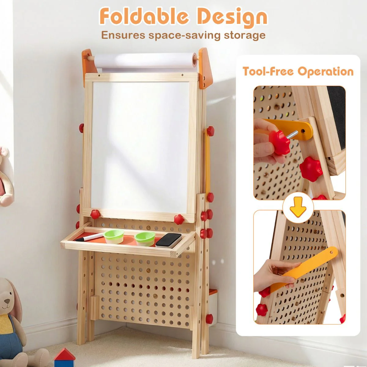 4-in-1 Adjustable Kids Art Easel with Double-Sided Blackboard and Whiteboard for Ages 3+ - Image 7