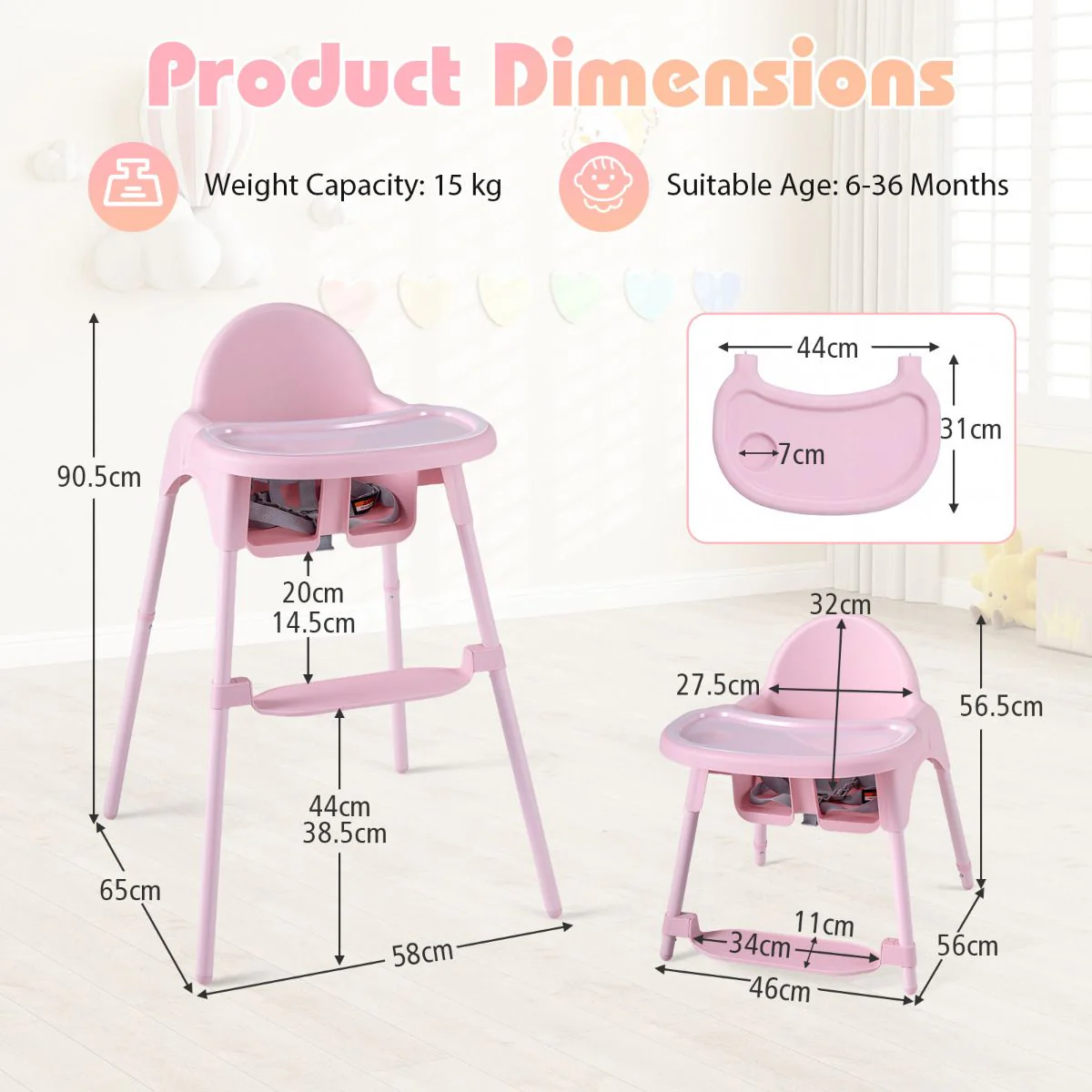 4-in-1 Baby High Chair Convertible Highchair with 2 Heights - Image 3
