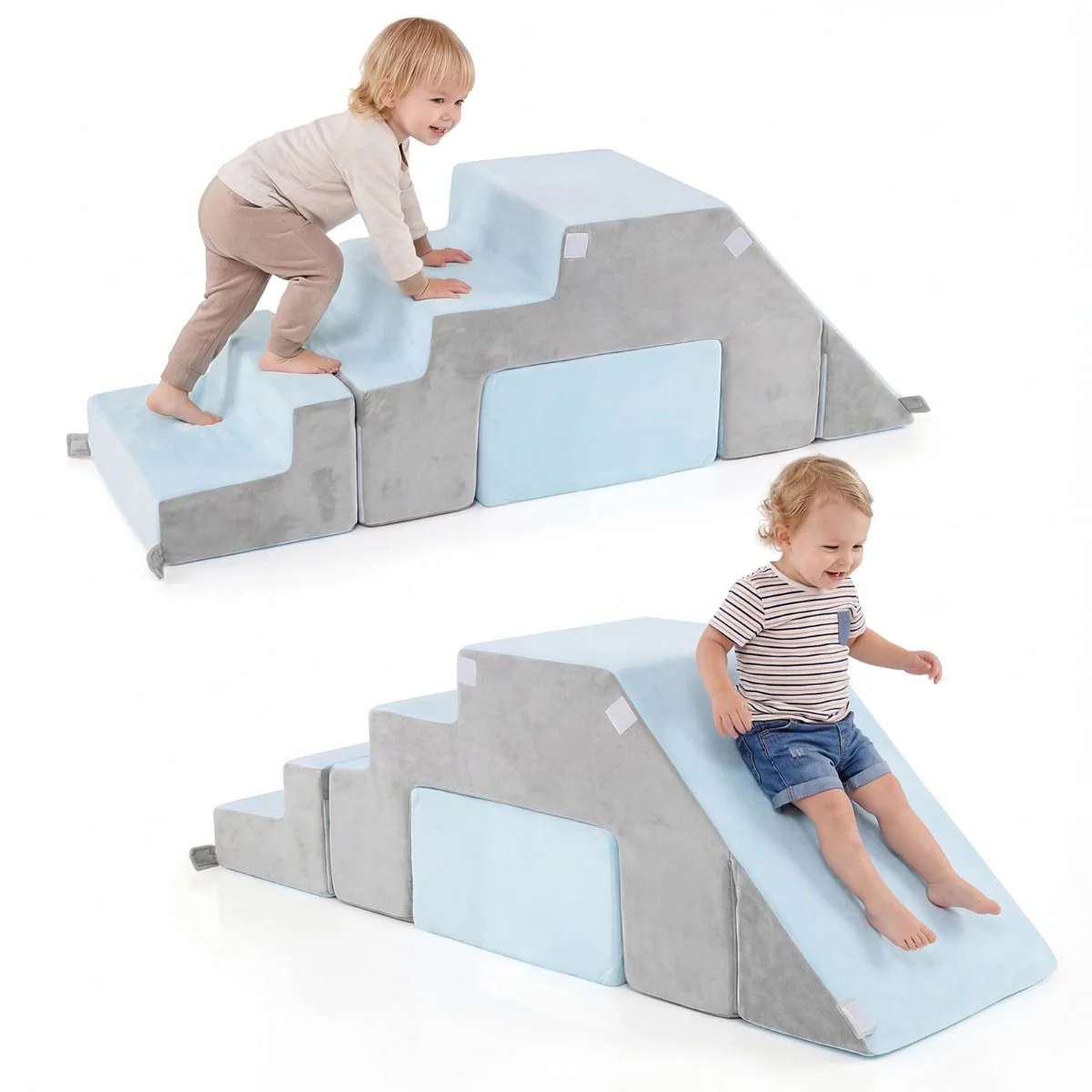 4-in-1 Foam Climbing Blocks with Slide and Stair