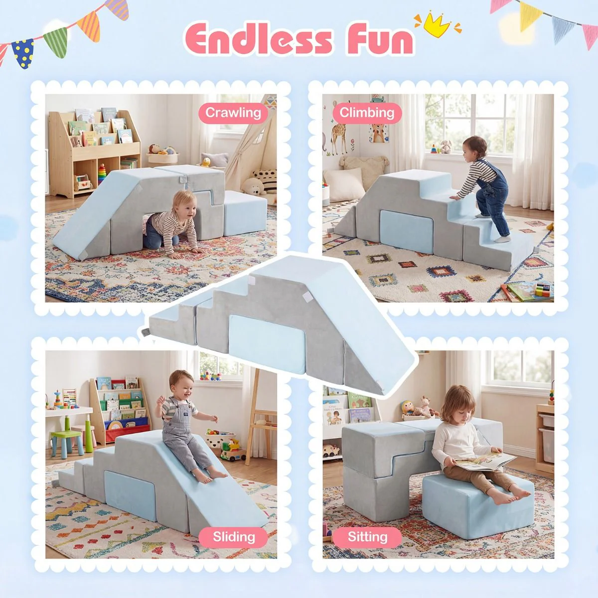 4-in-1 Foam Climbing Blocks with Slide and Stair - Image 4