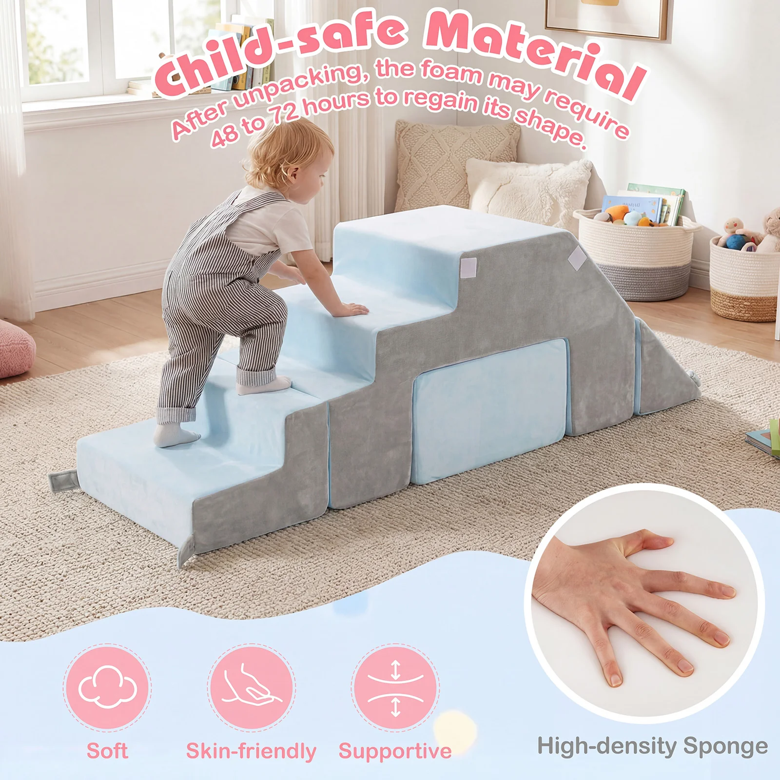 4-in-1 Foam Climbing Blocks with Slide and Stair - Image 6