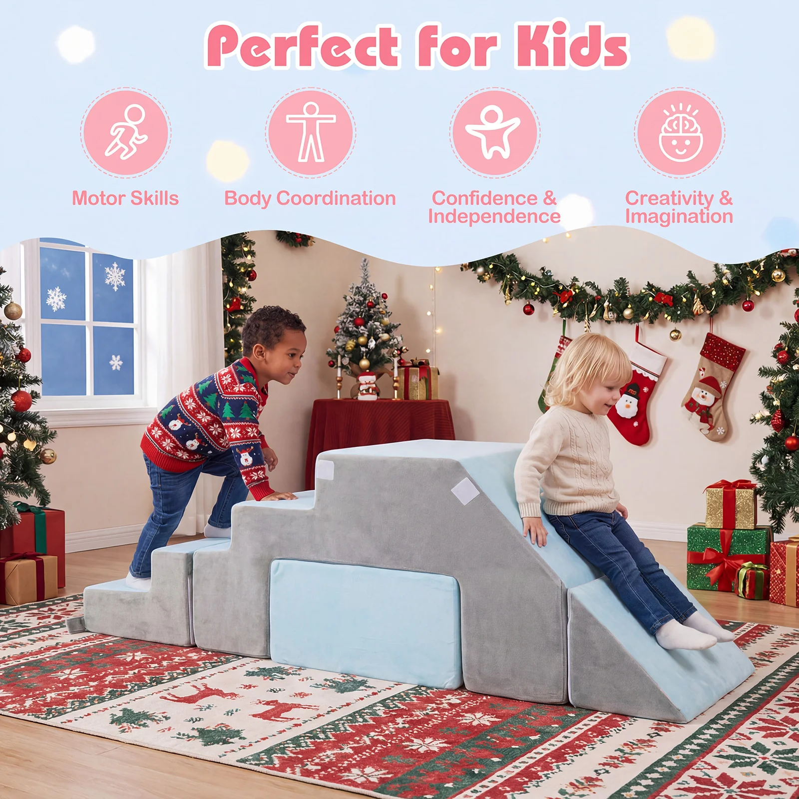 4-in-1 Foam Climbing Blocks with Slide and Stair - Image 8
