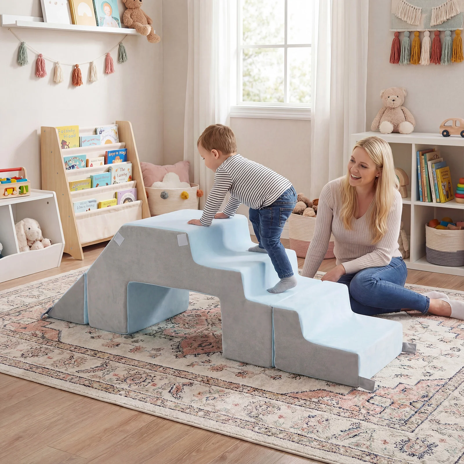 4-in-1 Foam Climbing Blocks with Slide and Stair - Image 9