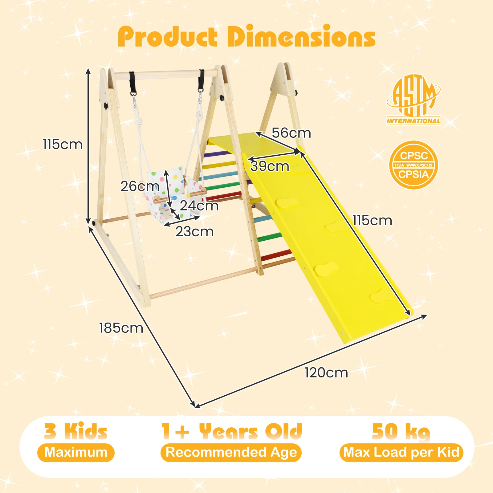 4-in-1 Indoor Jungle Gym, Montessori Wooden Climber Playset for Kids 1+ Years Old - Image 10