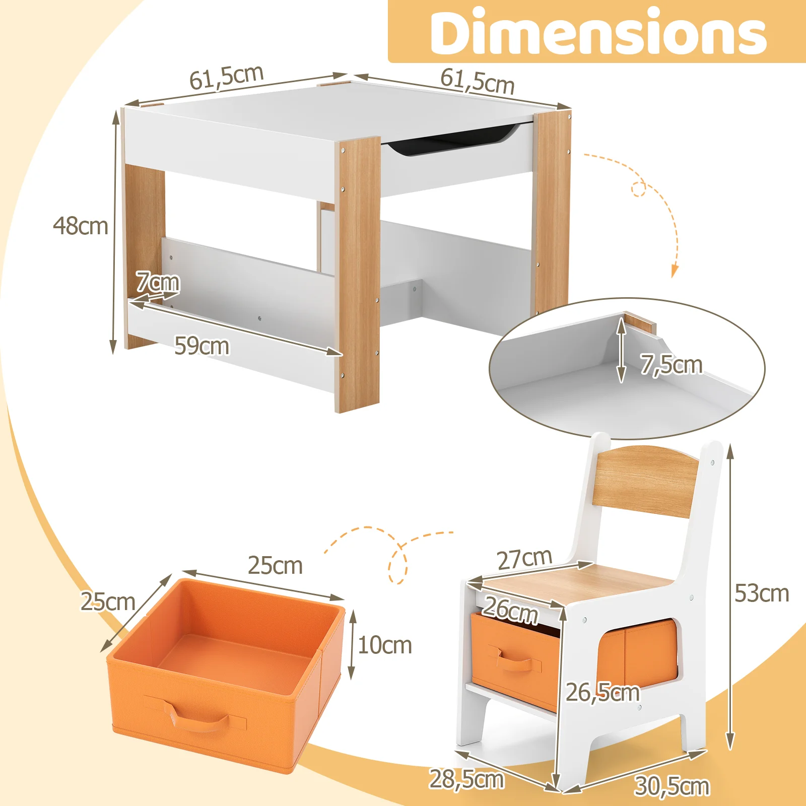 4-in-1 Kids Table and Chair Set, Wooden Activity Table, 2-in-1 Detachable Tabletop Table & Chair Set for Classroom - Image 3