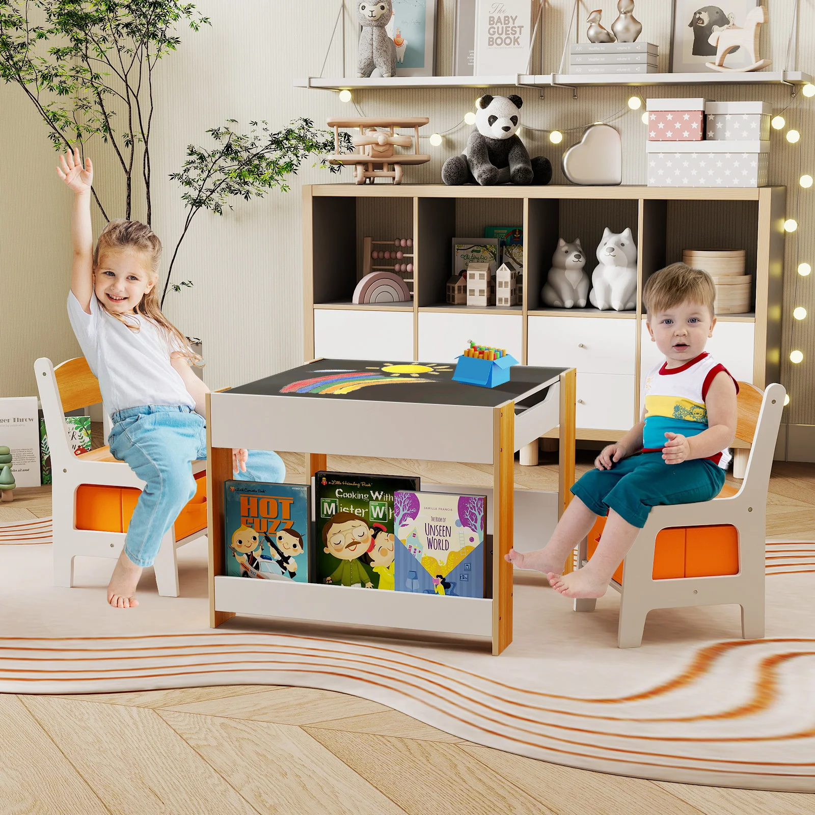 4-in-1 Kids Table and Chair Set, Wooden Activity Table, 2-in-1 Detachable Tabletop Table & Chair Set for Classroom - Image 4