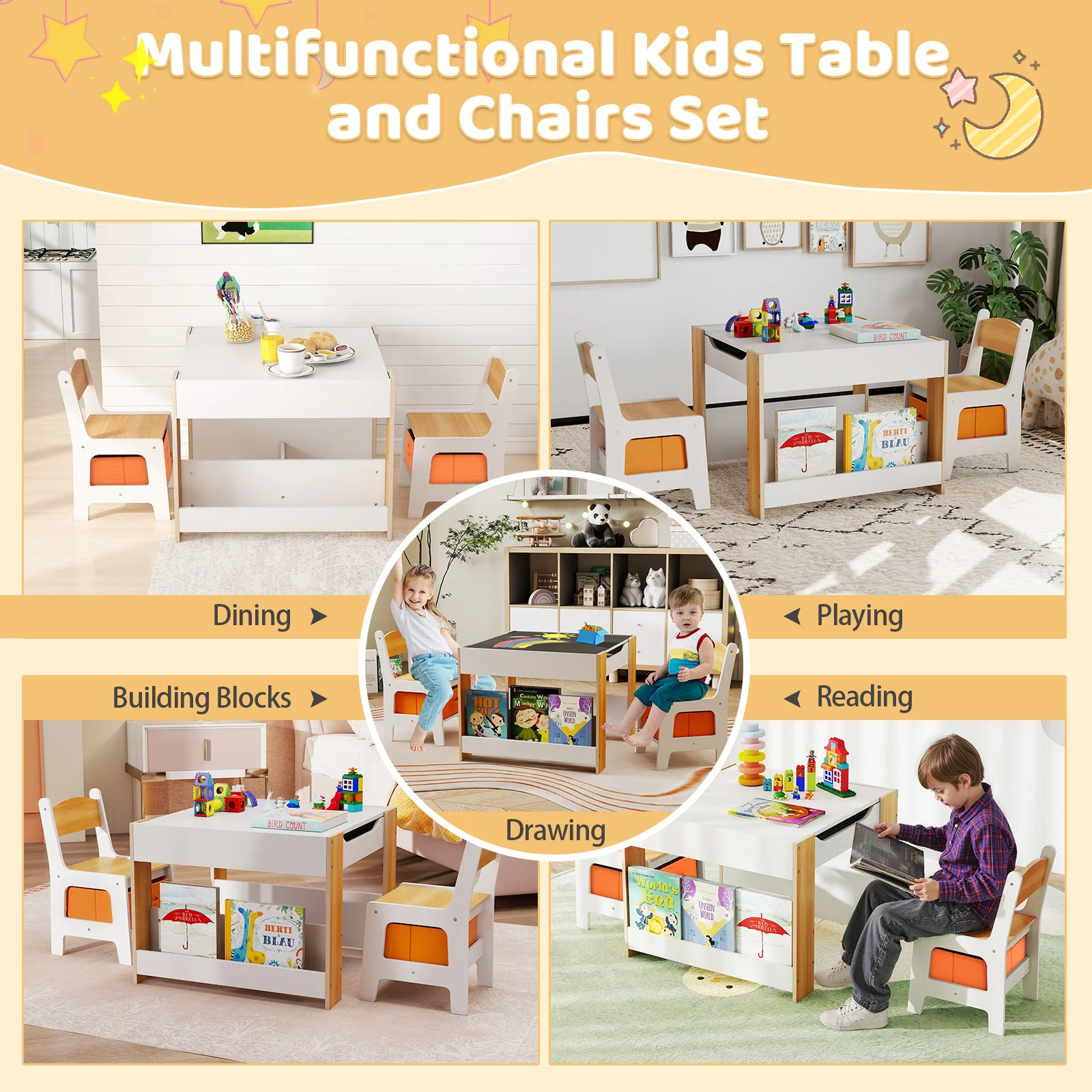 4-in-1 Kids Table and Chair Set, Wooden Activity Table, 2-in-1 Detachable Tabletop Table & Chair Set for Classroom - Image 5