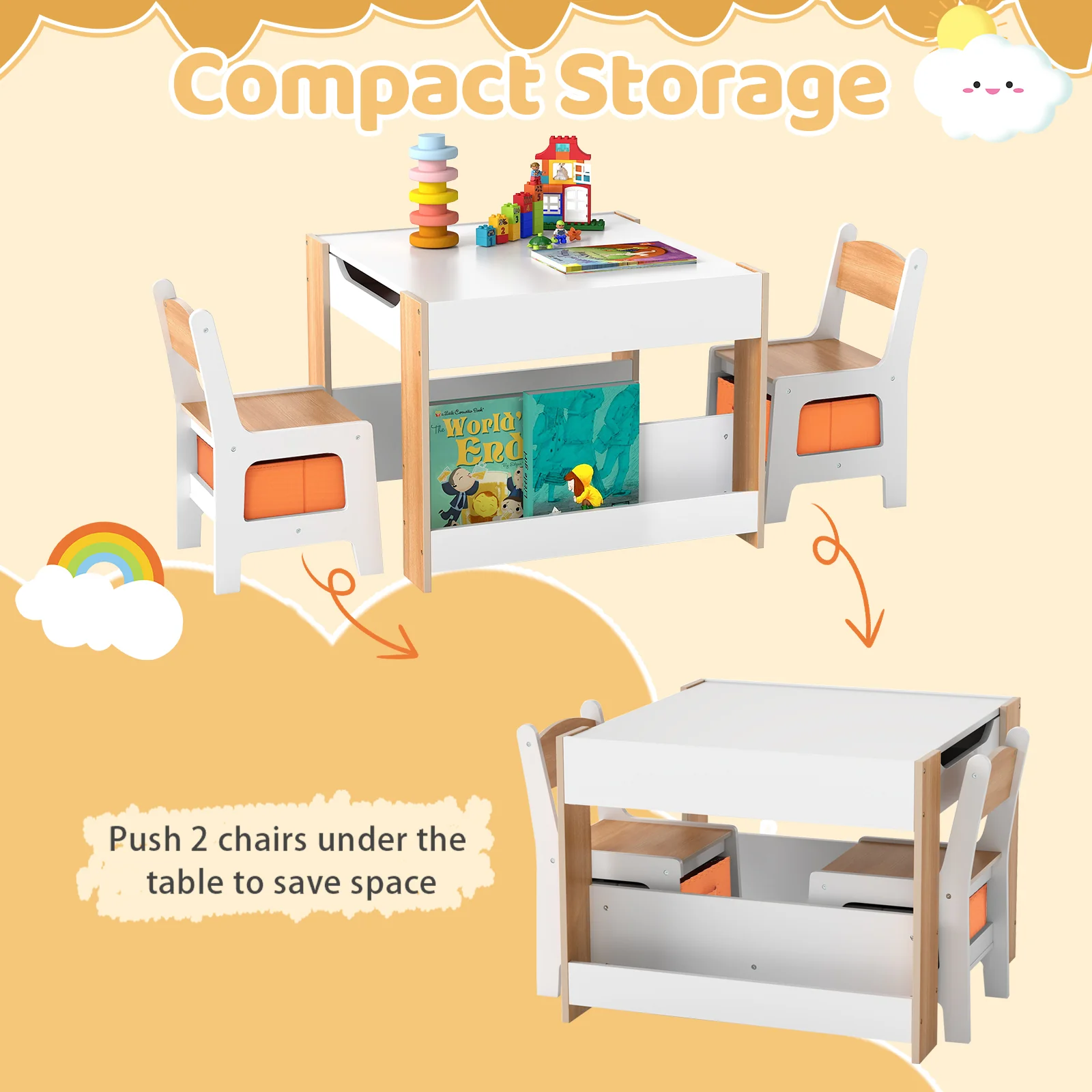 4-in-1 Kids Table and Chair Set, Wooden Activity Table, 2-in-1 Detachable Tabletop Table & Chair Set for Classroom - Image 9