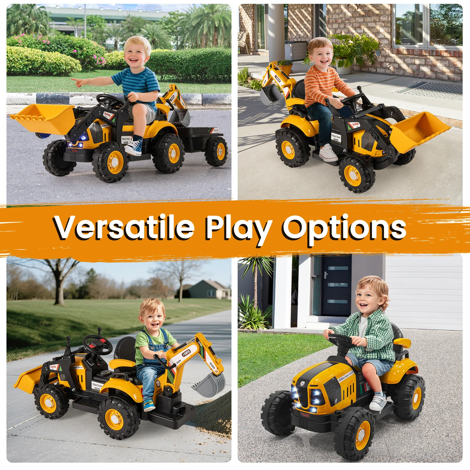 4 in 1 Ride on Tractor, Excavator & Bulldozer for Kids, 12V Electric Construction Vehicle - Image 10