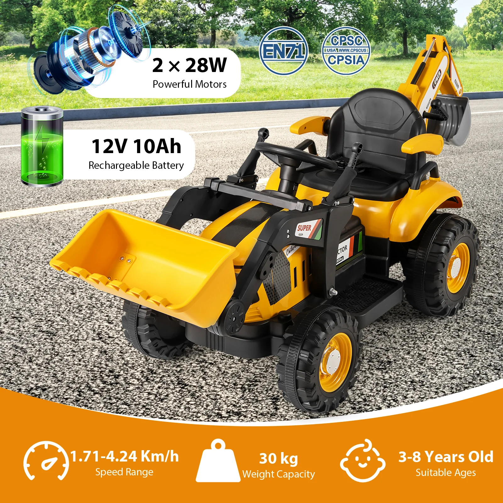 4 in 1 Ride on Tractor, Excavator & Bulldozer for Kids, 12V Electric Construction Vehicle - Image 2