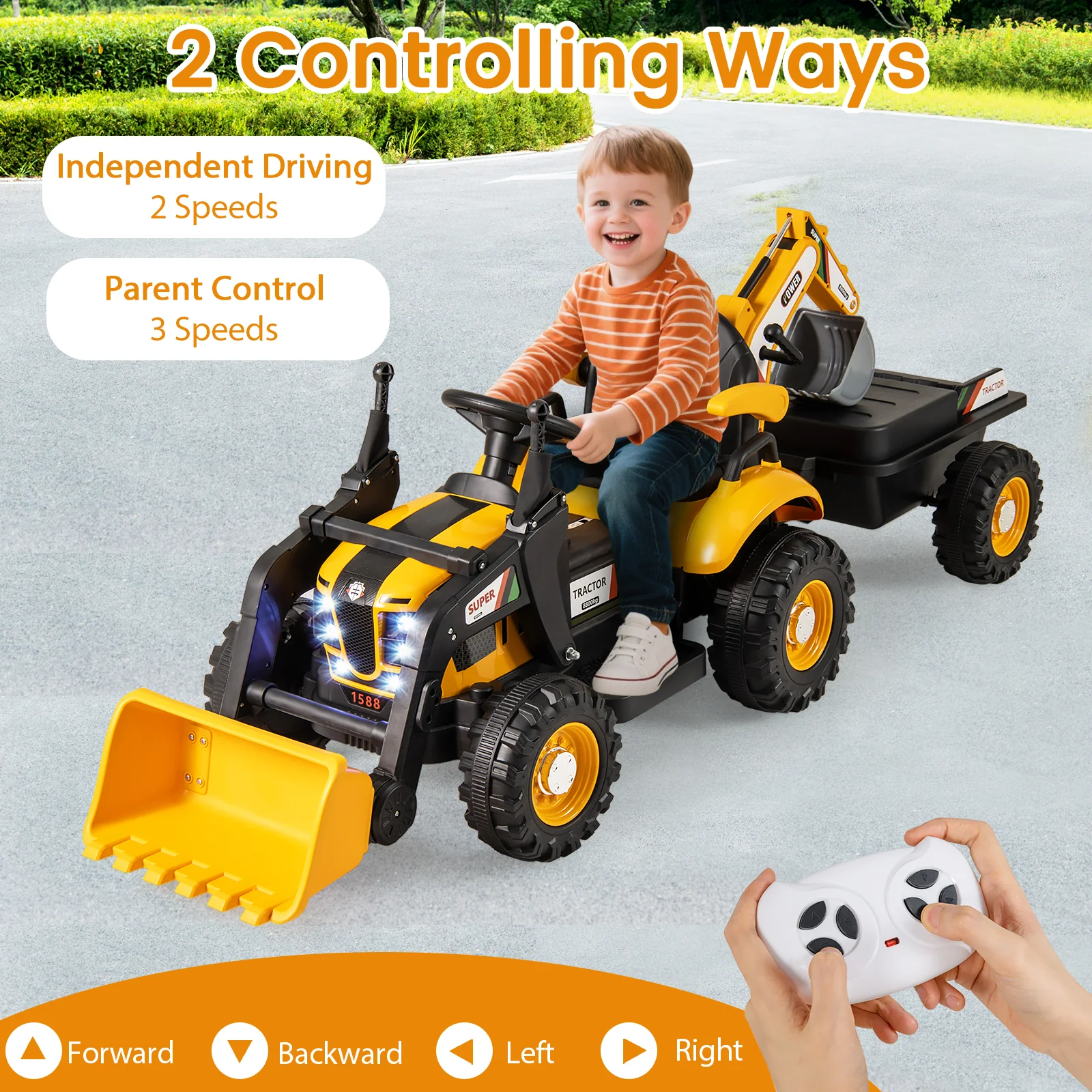 4 in 1 Ride on Tractor, Excavator & Bulldozer for Kids, 12V Electric Construction Vehicle - Image 7