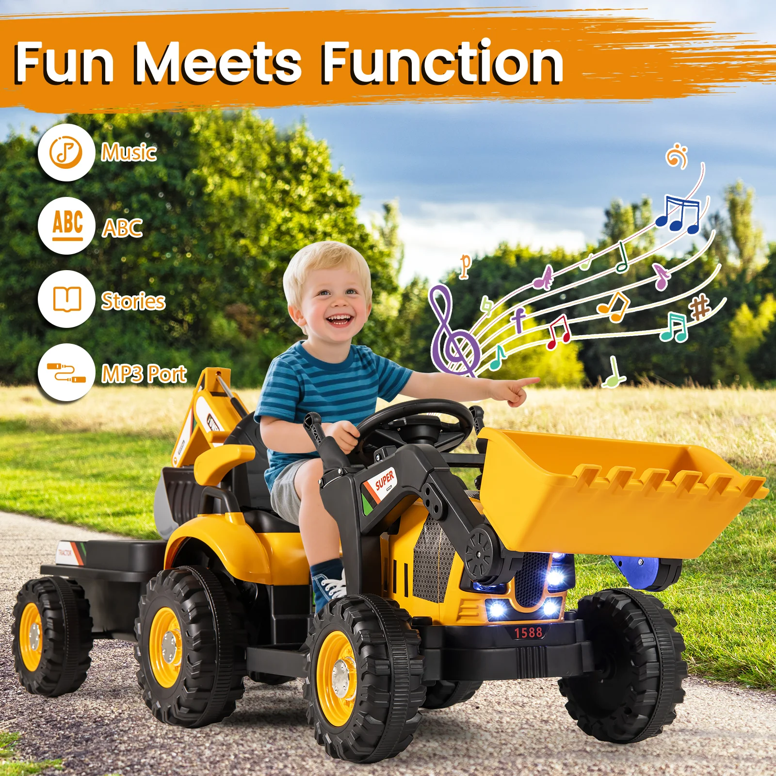 4 in 1 Ride on Tractor, Excavator & Bulldozer for Kids, 12V Electric Construction Vehicle - Image 9
