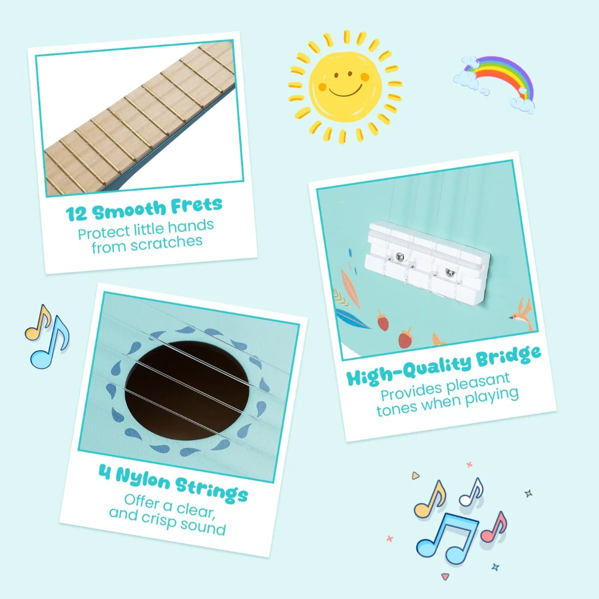 4 Strings Mini Ukulele with Basswood Body for 3+ Years Old - Image 4