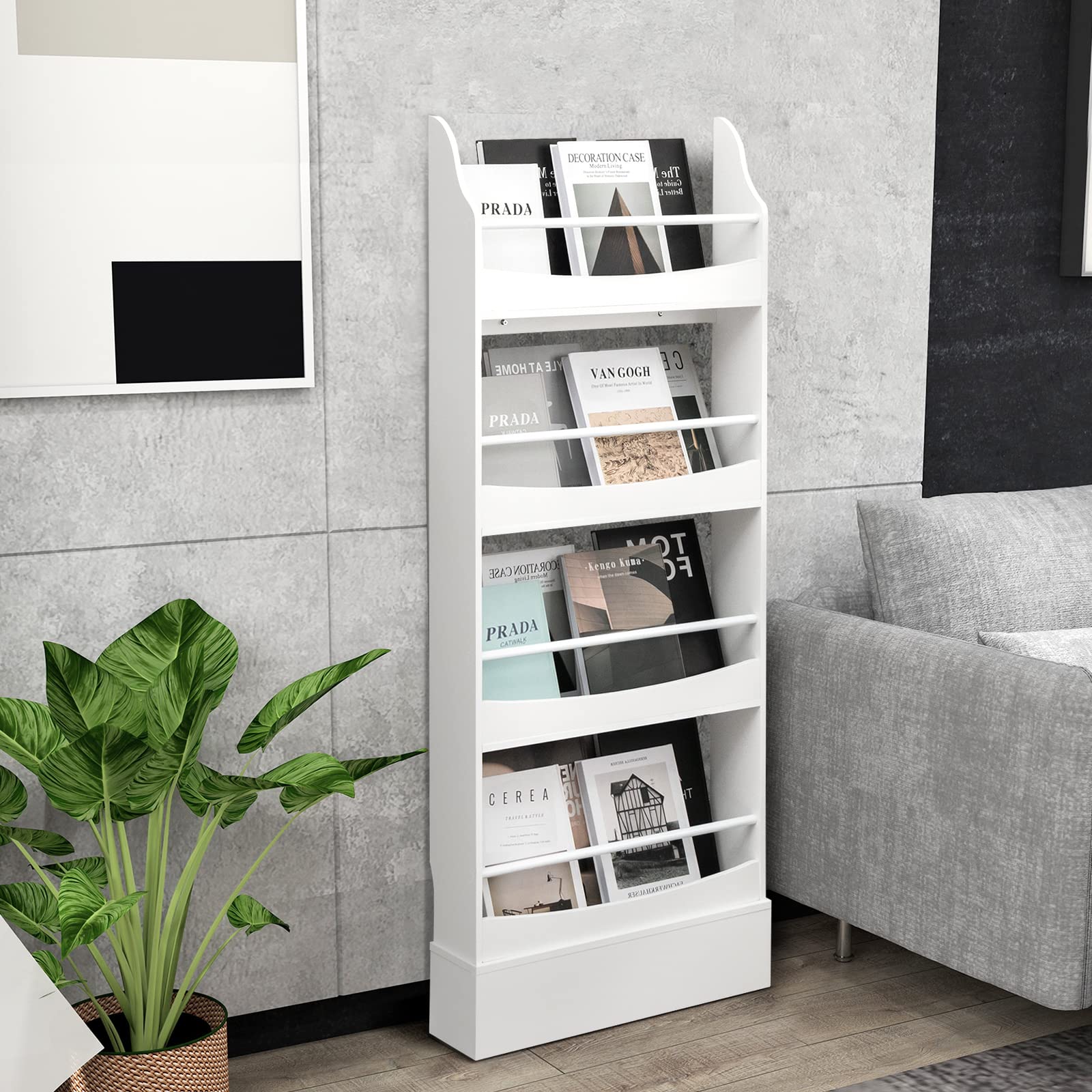 4-Tier Kids Bookcase with 2 Anti-Tipping Kits & Guardrails - Image 2