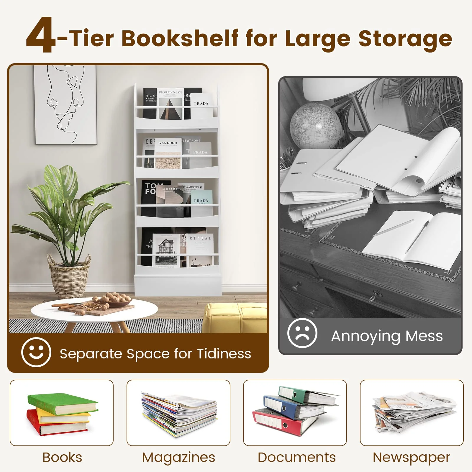 4-Tier Kids Bookcase with 2 Anti-Tipping Kits & Guardrails - Image 6
