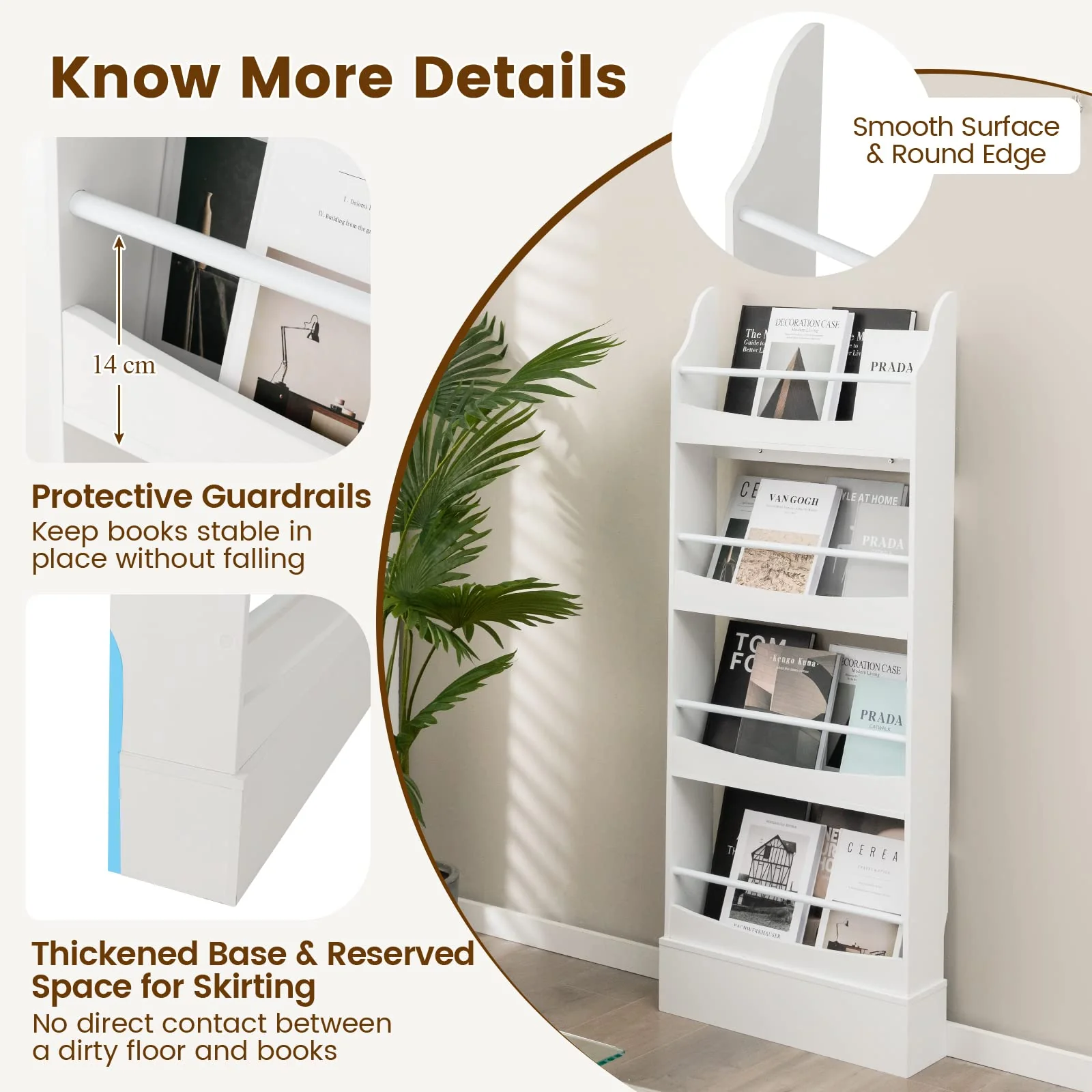 4-Tier Kids Bookcase with 2 Anti-Tipping Kits & Guardrails - Image 7