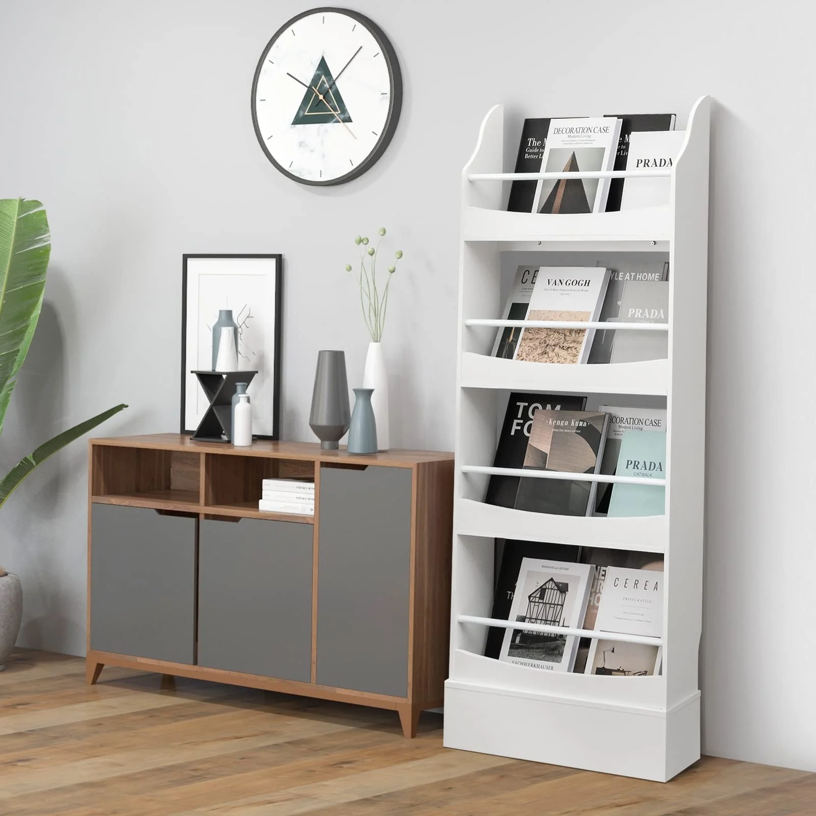 4-Tier Kids Bookcase with 2 Anti-Tipping Kits & Guardrails - Image 9