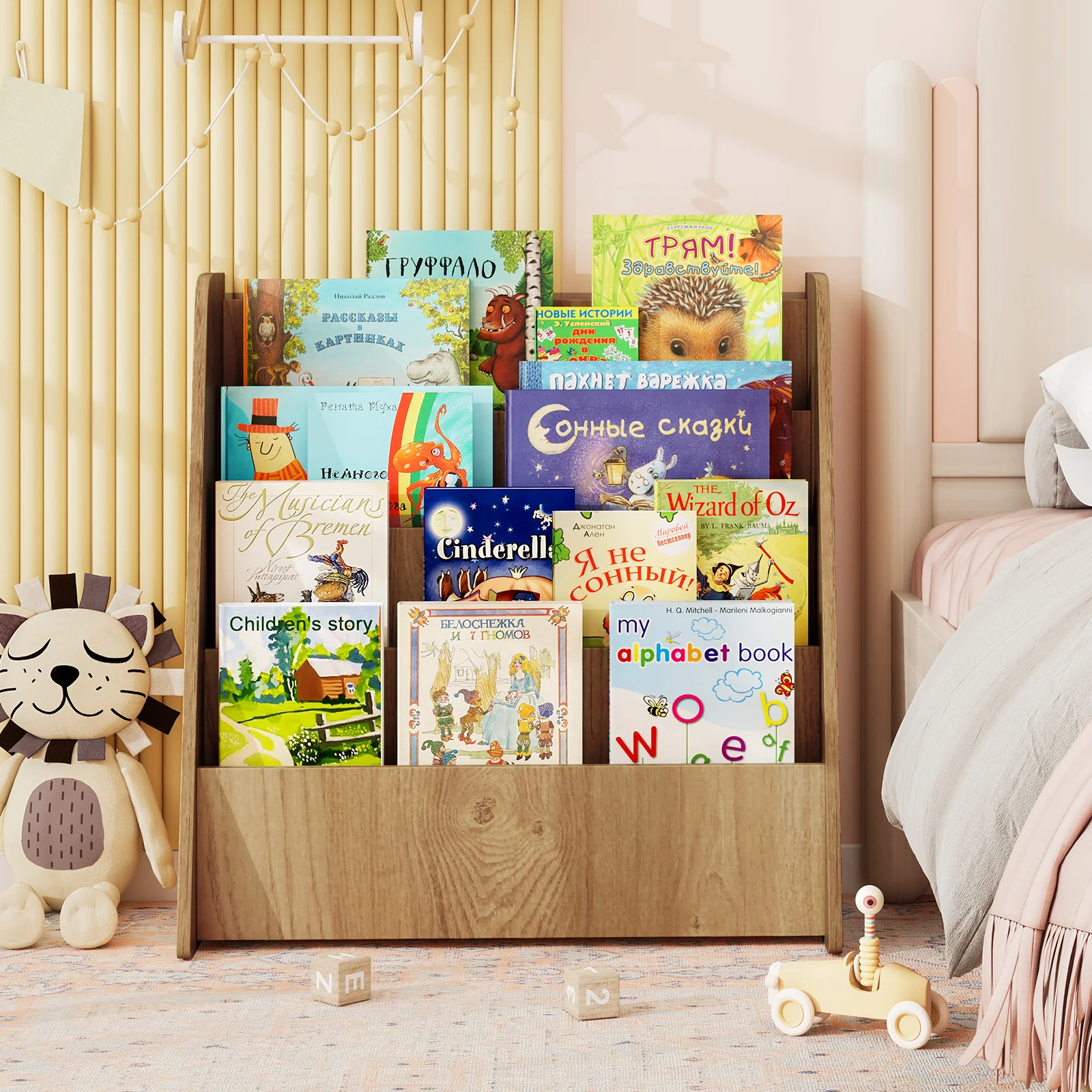 4-Tier Kids Wooden Bookshelf with Deep Compartments - Image 3