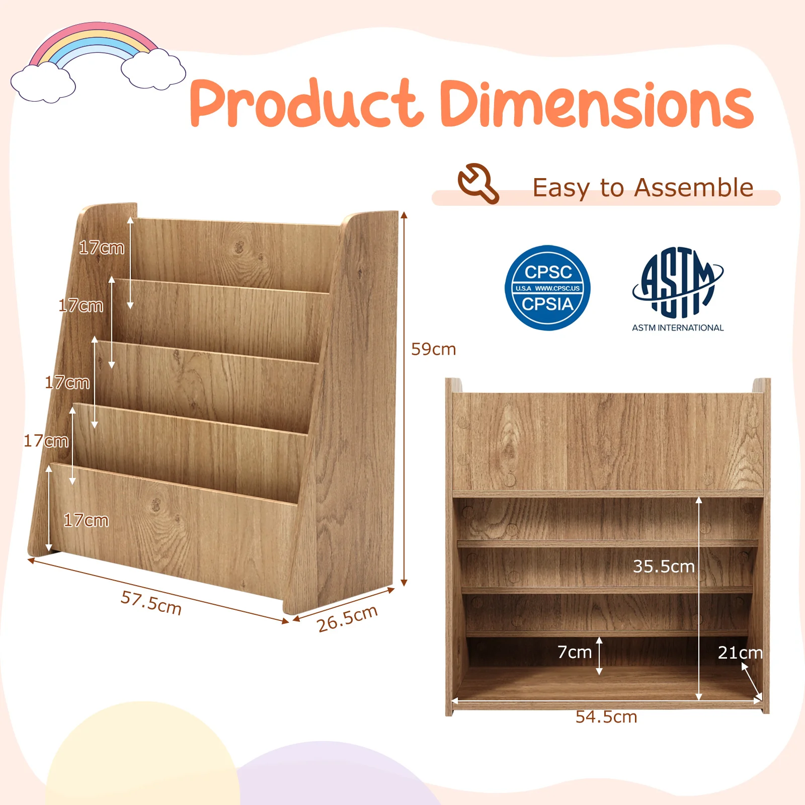 4-Tier Kids Wooden Bookshelf with Deep Compartments - Image 7