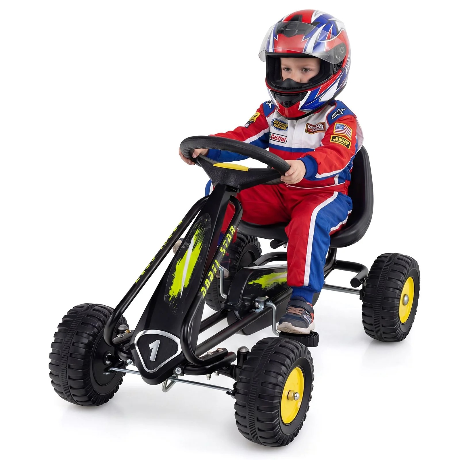 4-Wheel Pedal Car with 2-Position Adjustable Seat and Ergonomic Seat for Boys and Girls