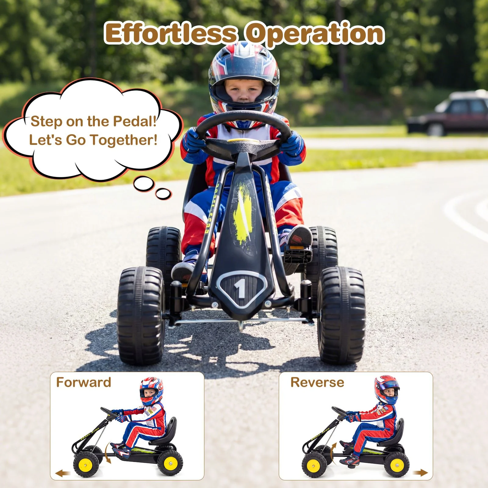 4-Wheel Pedal Car with 2-Position Adjustable Seat and Ergonomic Seat for Boys and Girls - Image 10