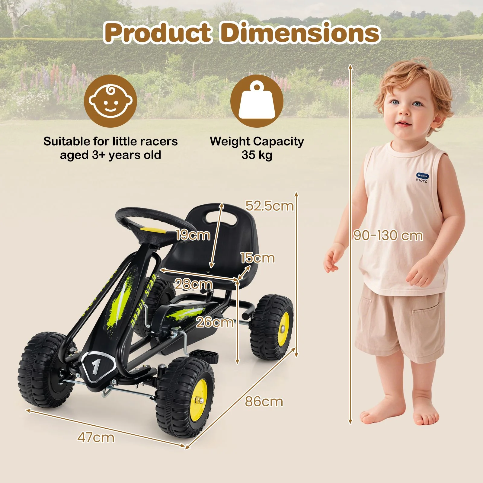 4-Wheel Pedal Car with 2-Position Adjustable Seat and Ergonomic Seat for Boys and Girls - Image 3