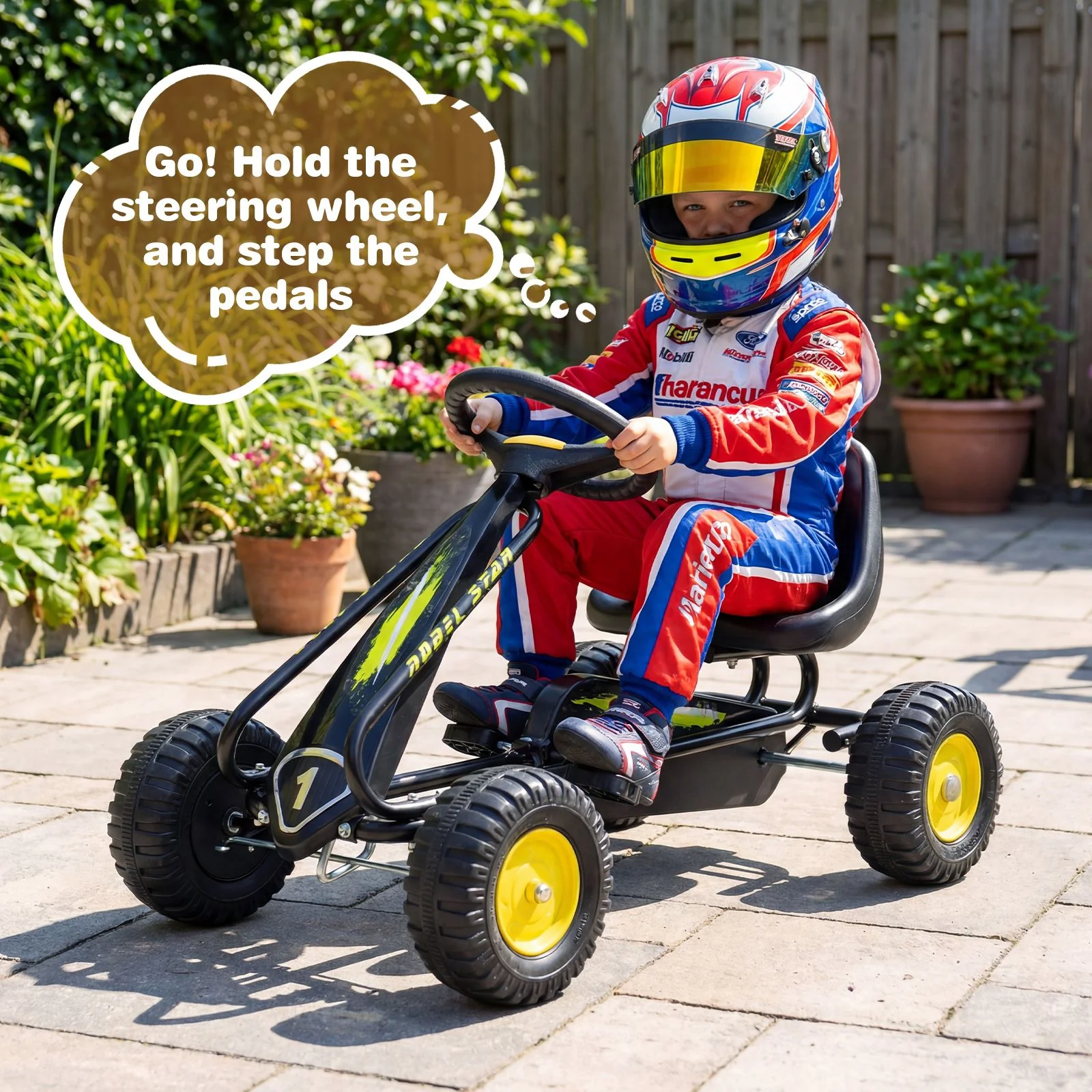 4-Wheel Pedal Car with 2-Position Adjustable Seat and Ergonomic Seat for Boys and Girls - Image 4