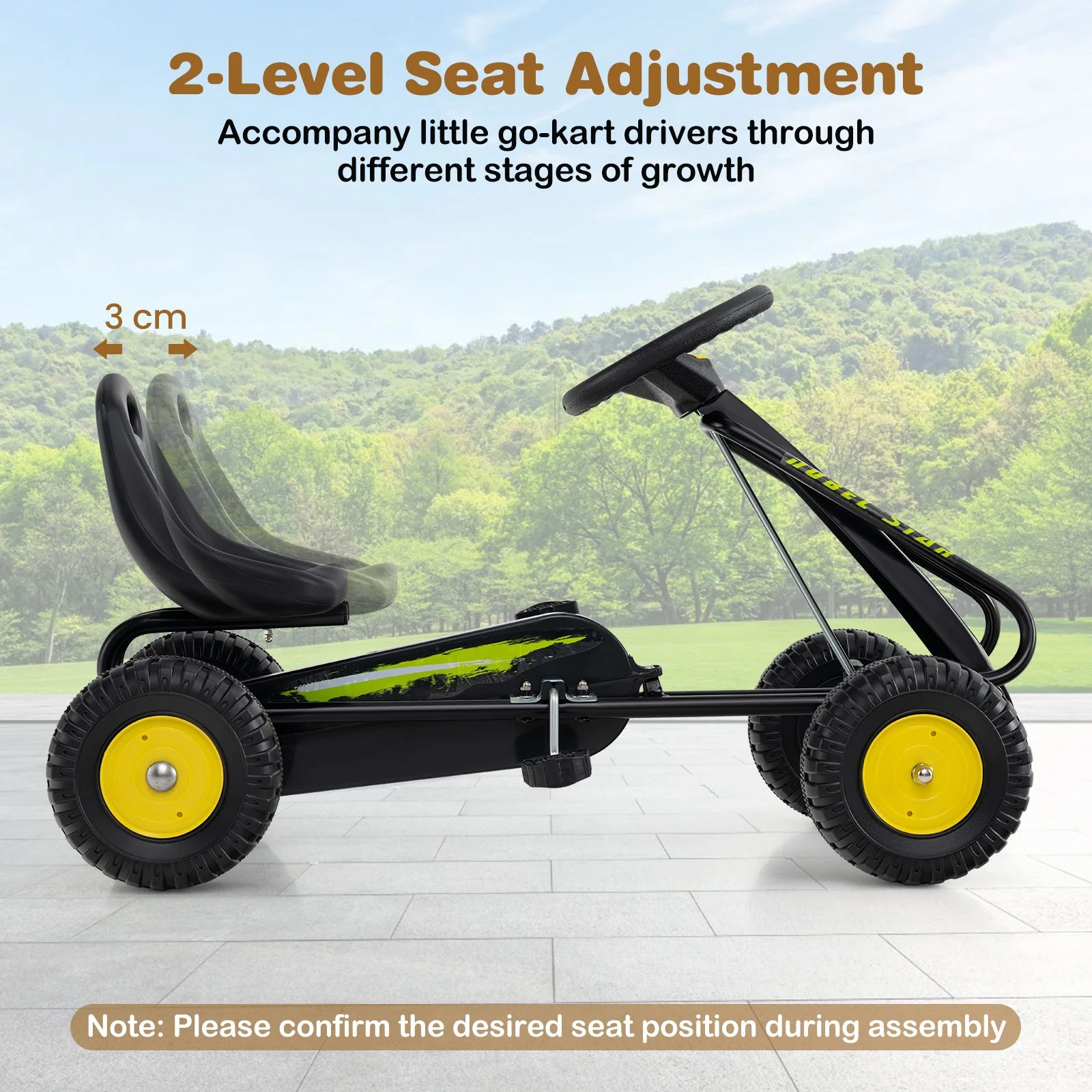 4-Wheel Pedal Car with 2-Position Adjustable Seat and Ergonomic Seat for Boys and Girls - Image 6