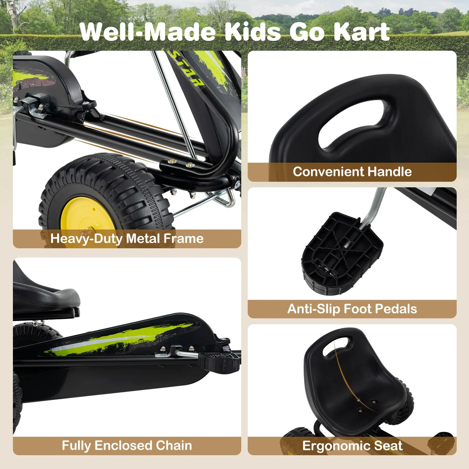 4-Wheel Pedal Car with 2-Position Adjustable Seat and Ergonomic Seat for Boys and Girls - Image 9