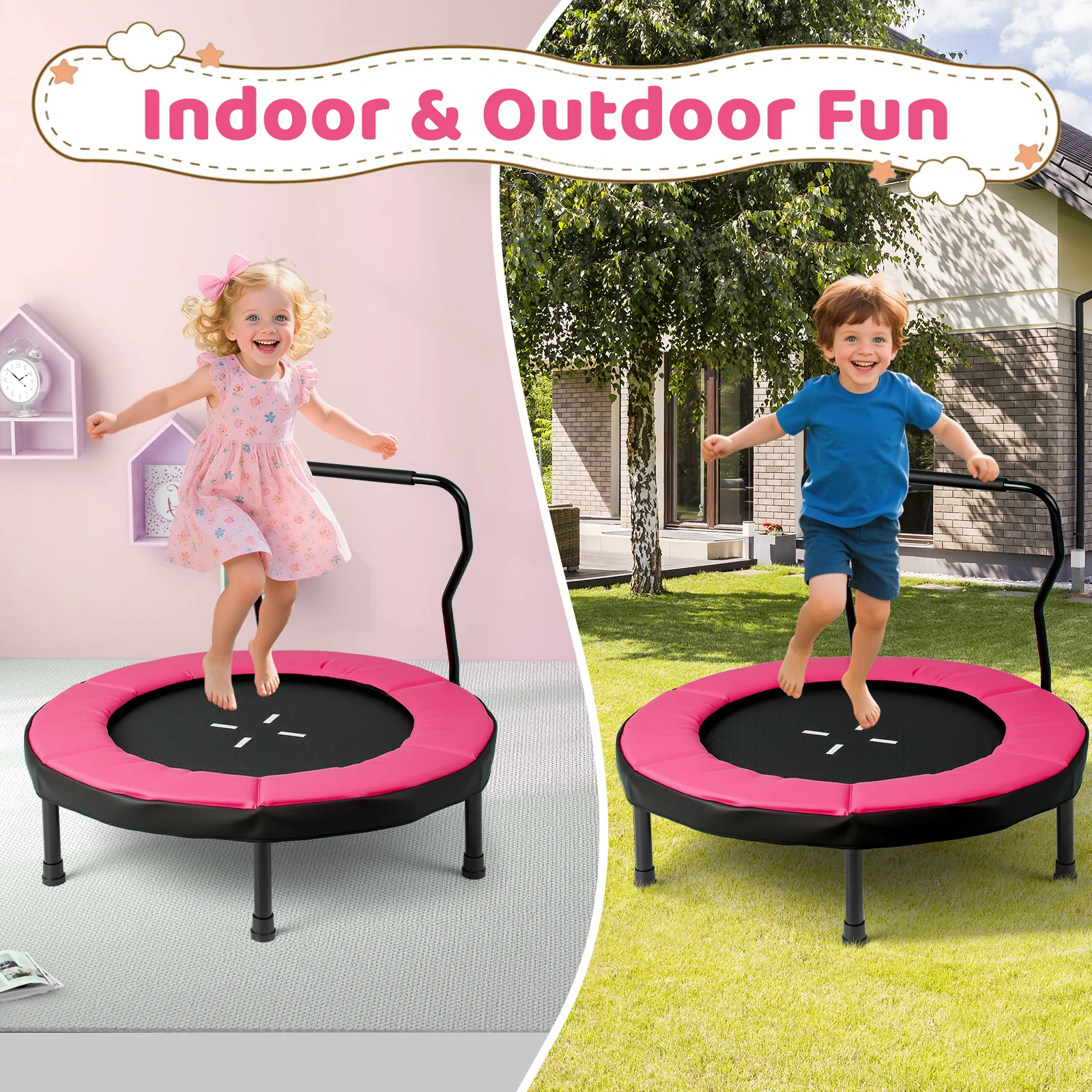 40” Trampoline for Kids, Indoor/Outdoor Fitness Trampoline for 3-6 Years Old Toddlers - Image 3