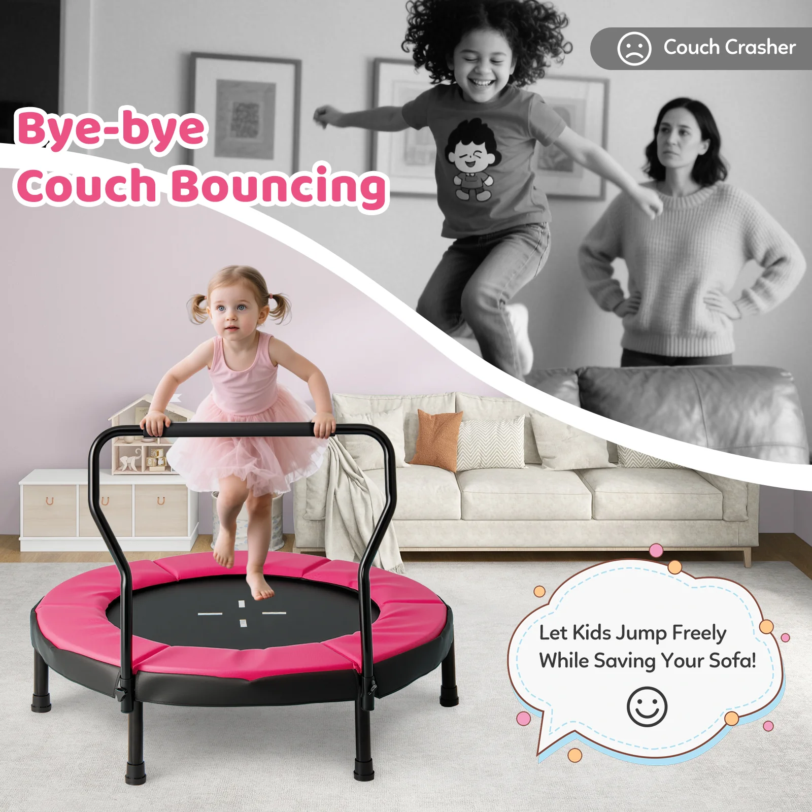 40” Trampoline for Kids, Indoor/Outdoor Fitness Trampoline for 3-6 Years Old Toddlers - Image 4