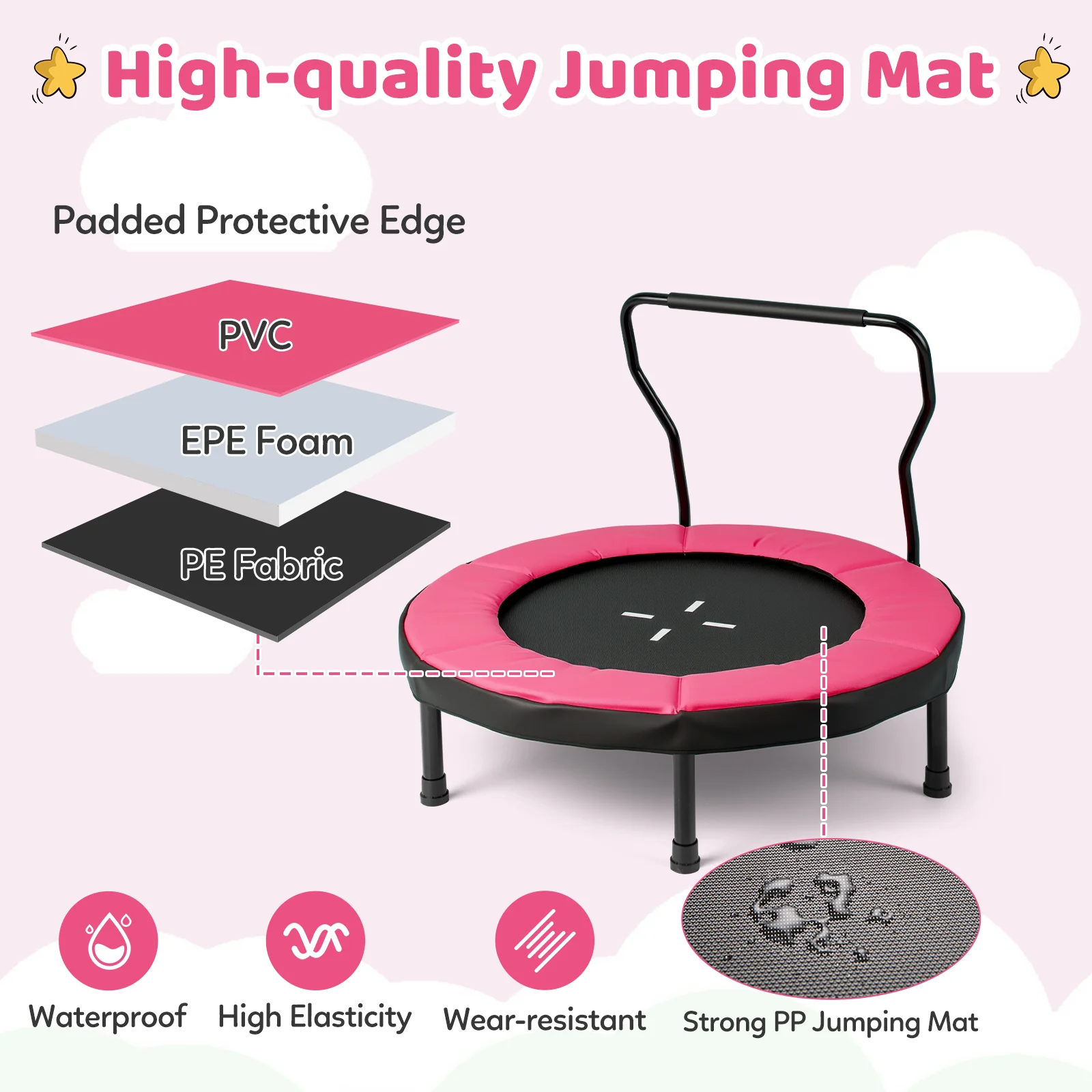40” Trampoline for Kids, Indoor/Outdoor Fitness Trampoline for 3-6 Years Old Toddlers - Image 5
