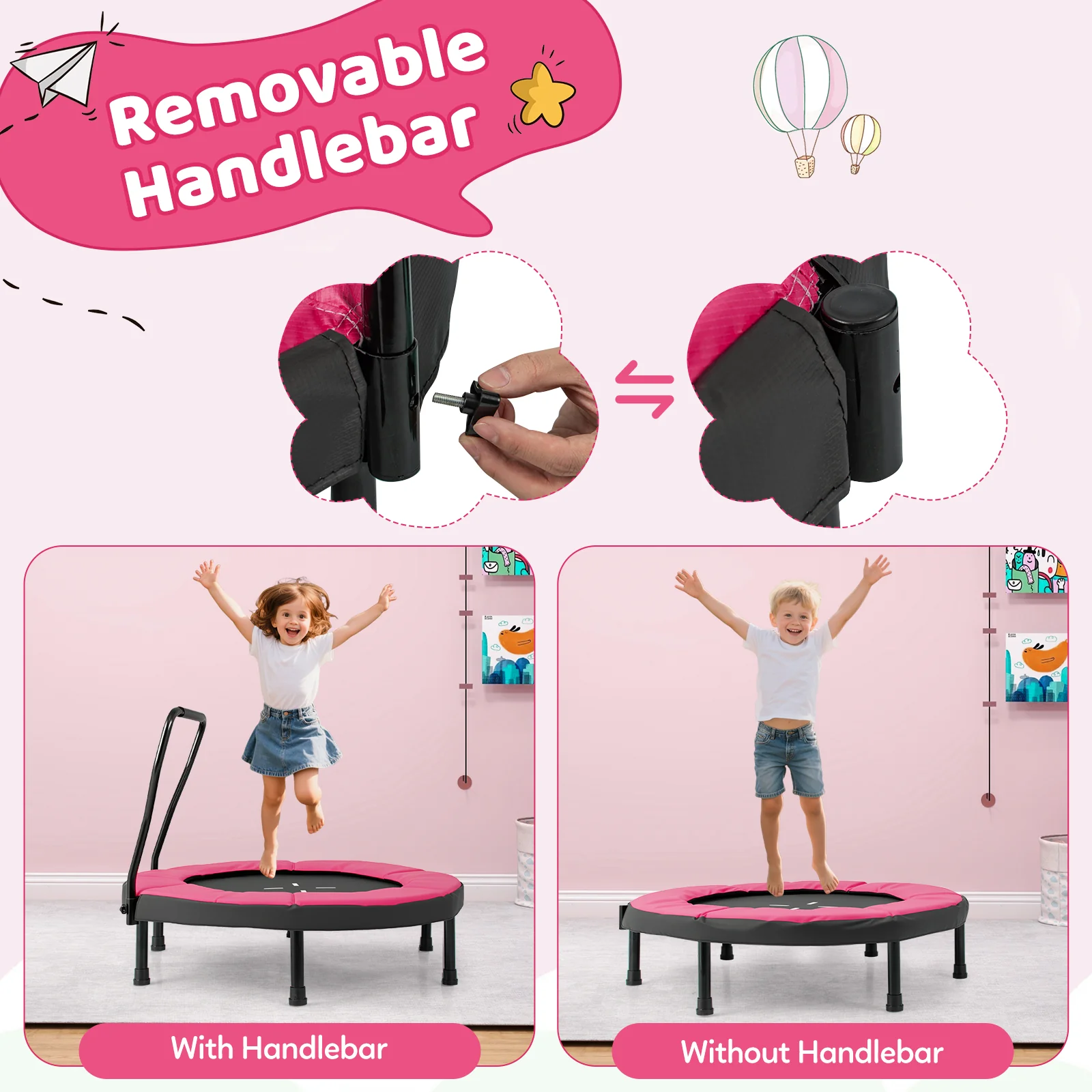 40” Trampoline for Kids, Indoor/Outdoor Fitness Trampoline for 3-6 Years Old Toddlers - Image 7