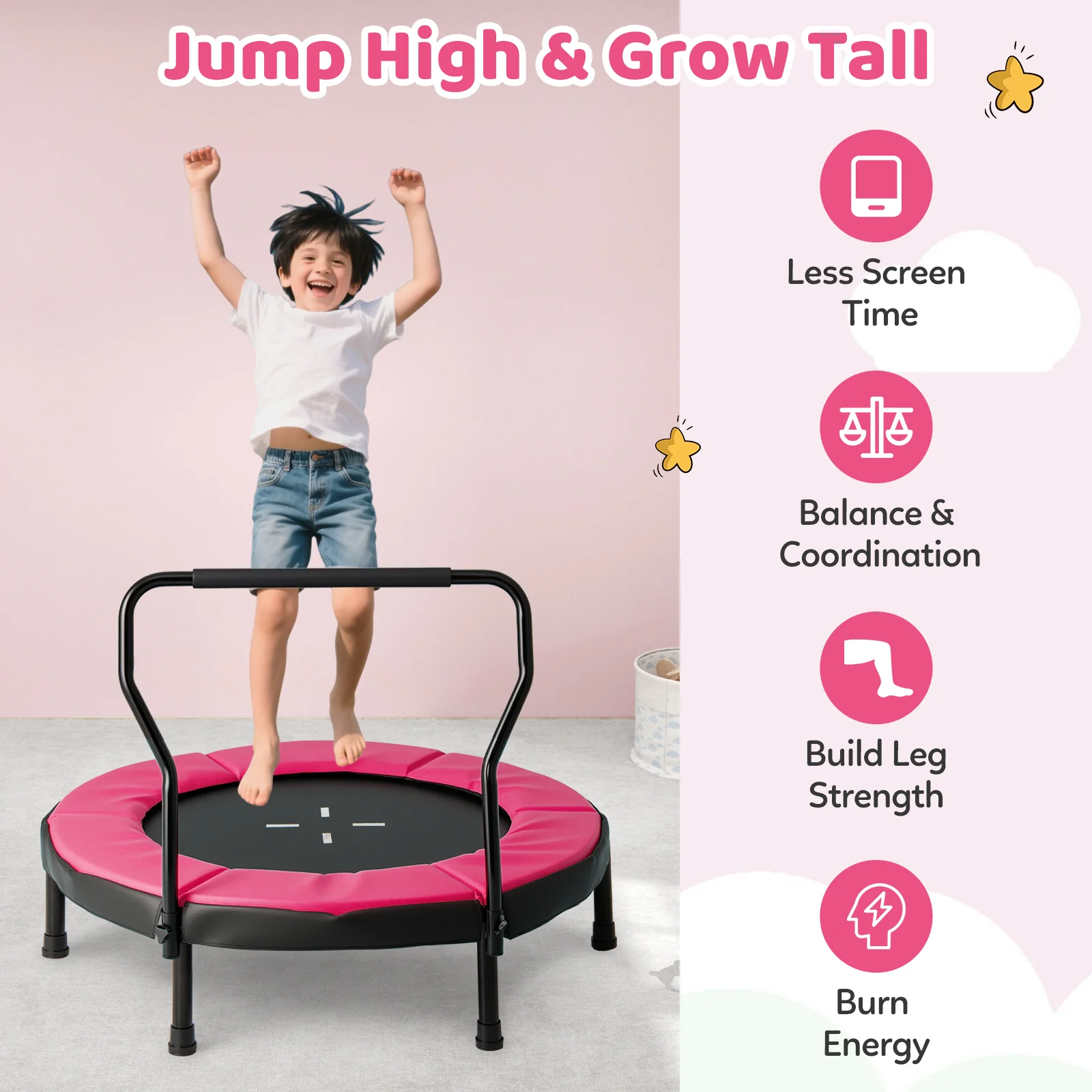 40” Trampoline for Kids, Indoor/Outdoor Fitness Trampoline for 3-6 Years Old Toddlers - Image 8
