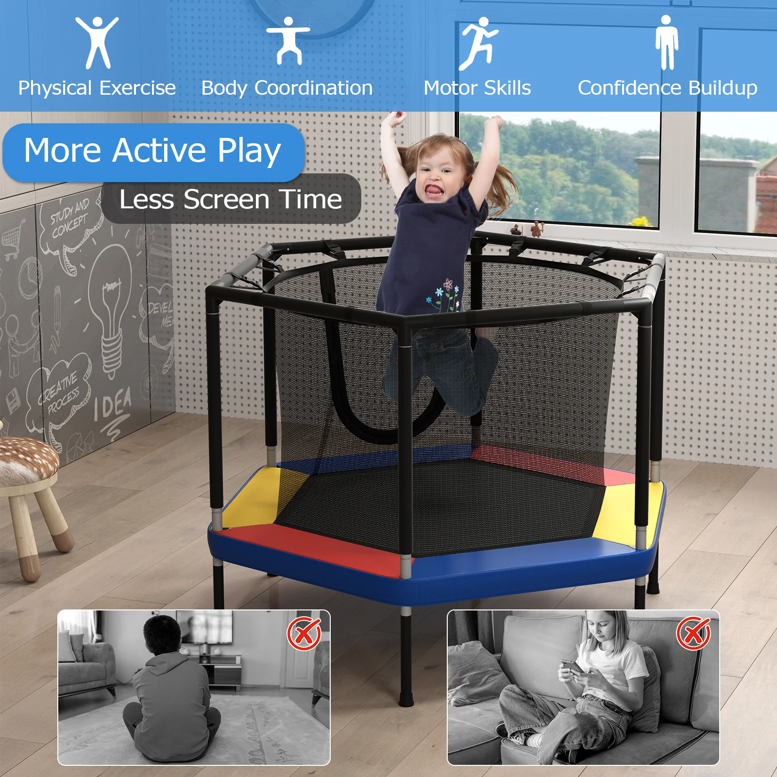 48’’ Mini Trampoline for Kids, Small Toddler Recreational Trampoline - Image 10