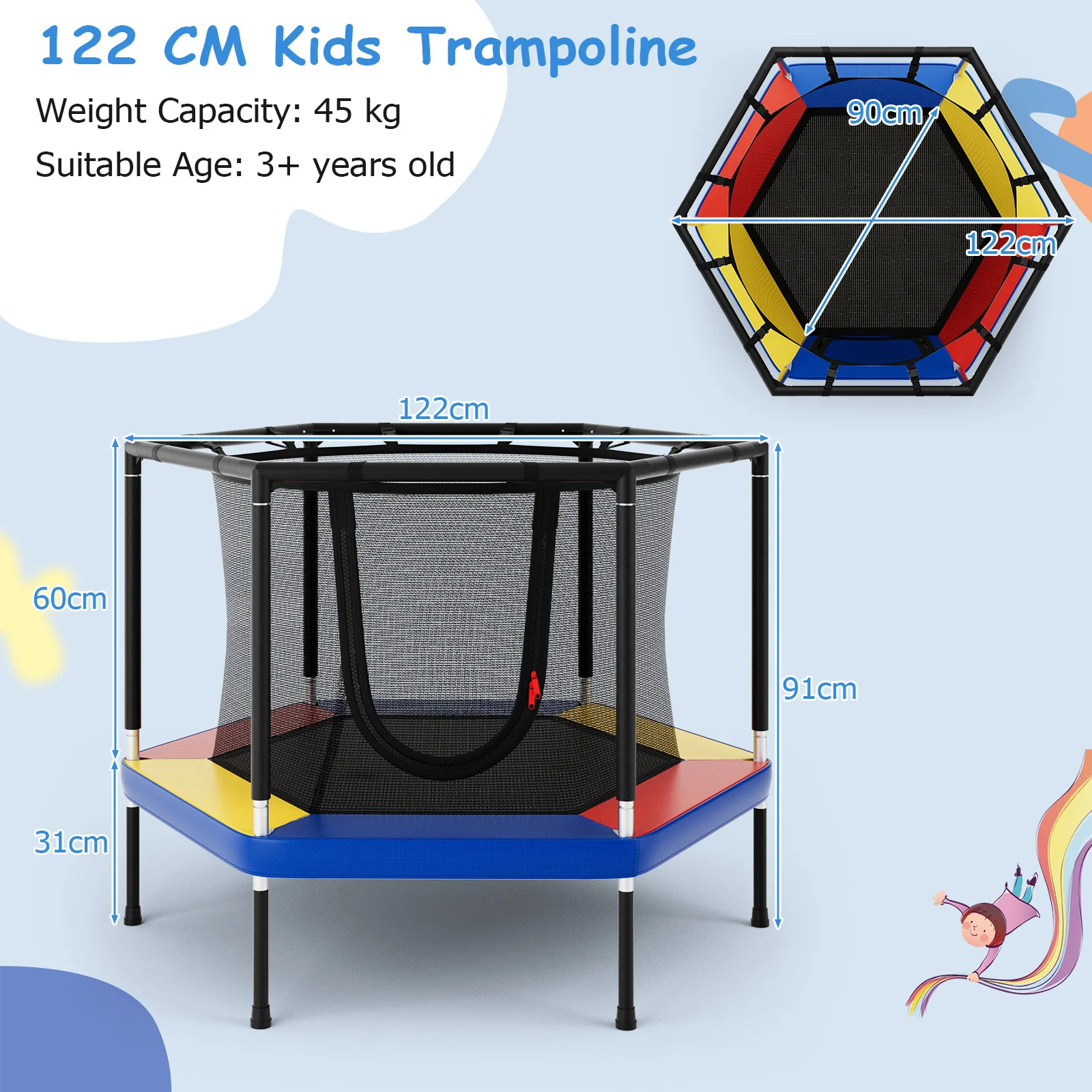 48’’ Mini Trampoline for Kids, Small Toddler Recreational Trampoline - Image 11