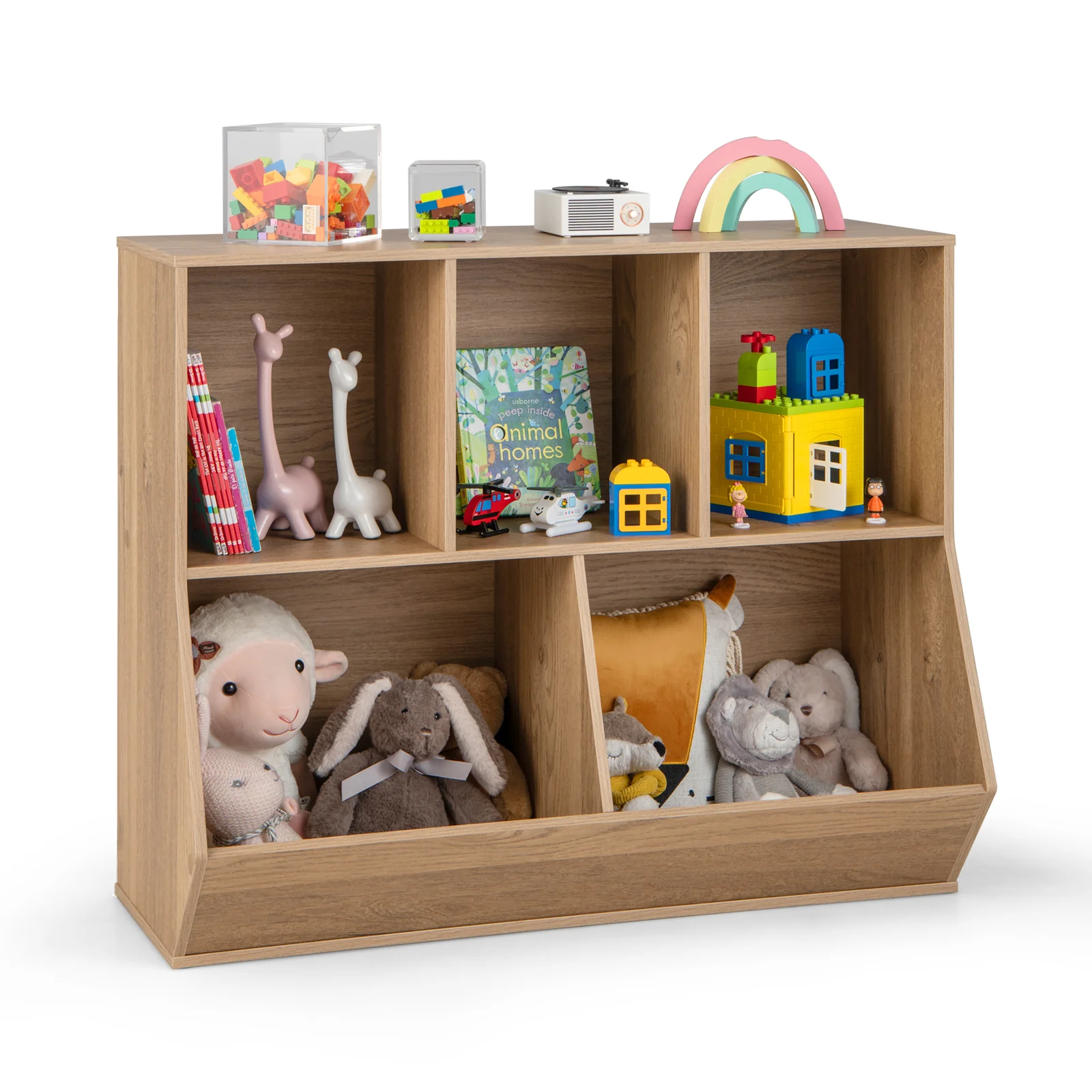 5-Cubby Kids Toy Storage Organizer, Wooden Children Bookcase Bookshelf - Image 11