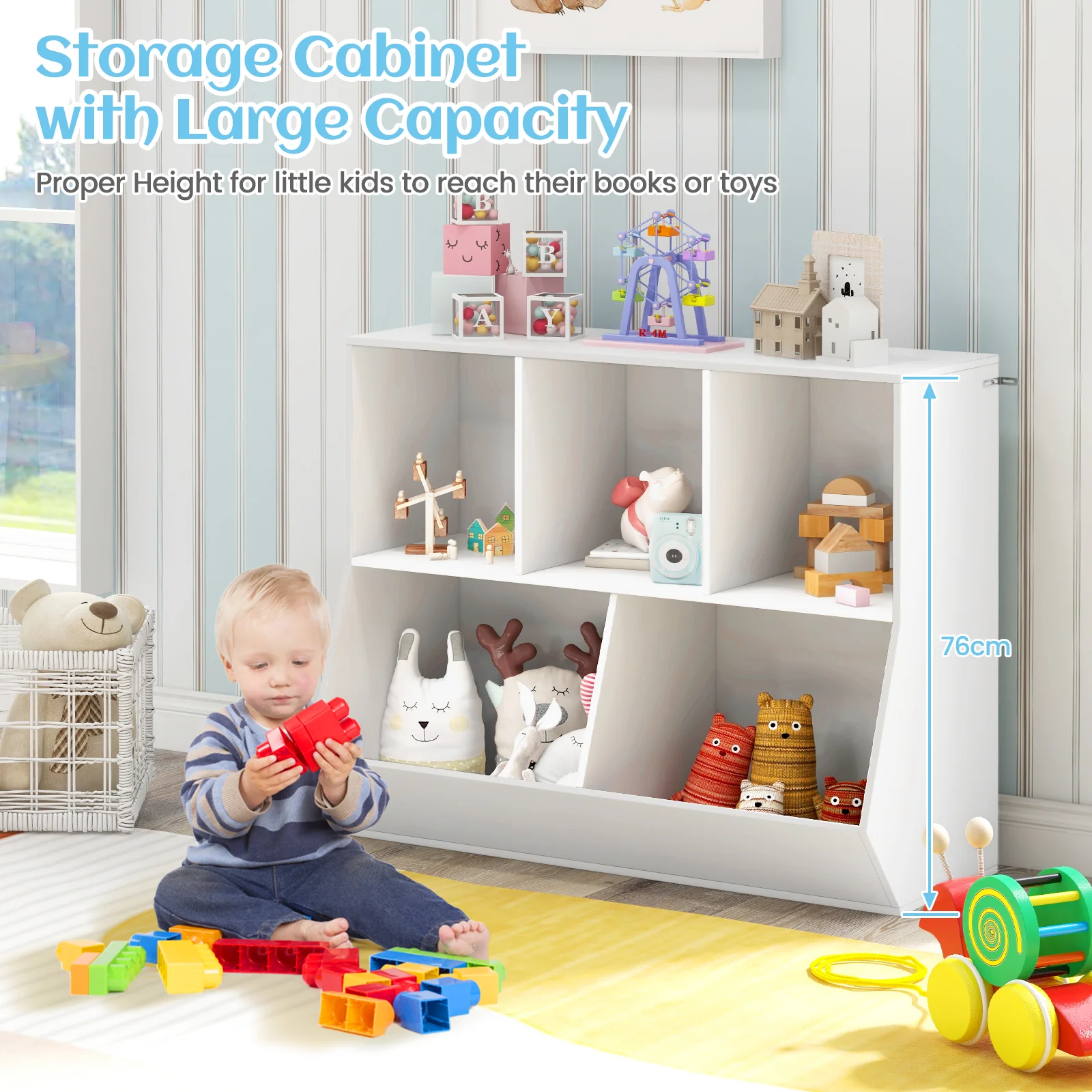 5-Cubby Kids Toy Storage Organizer, Wooden Children Bookcase Bookshelf - Image 5
