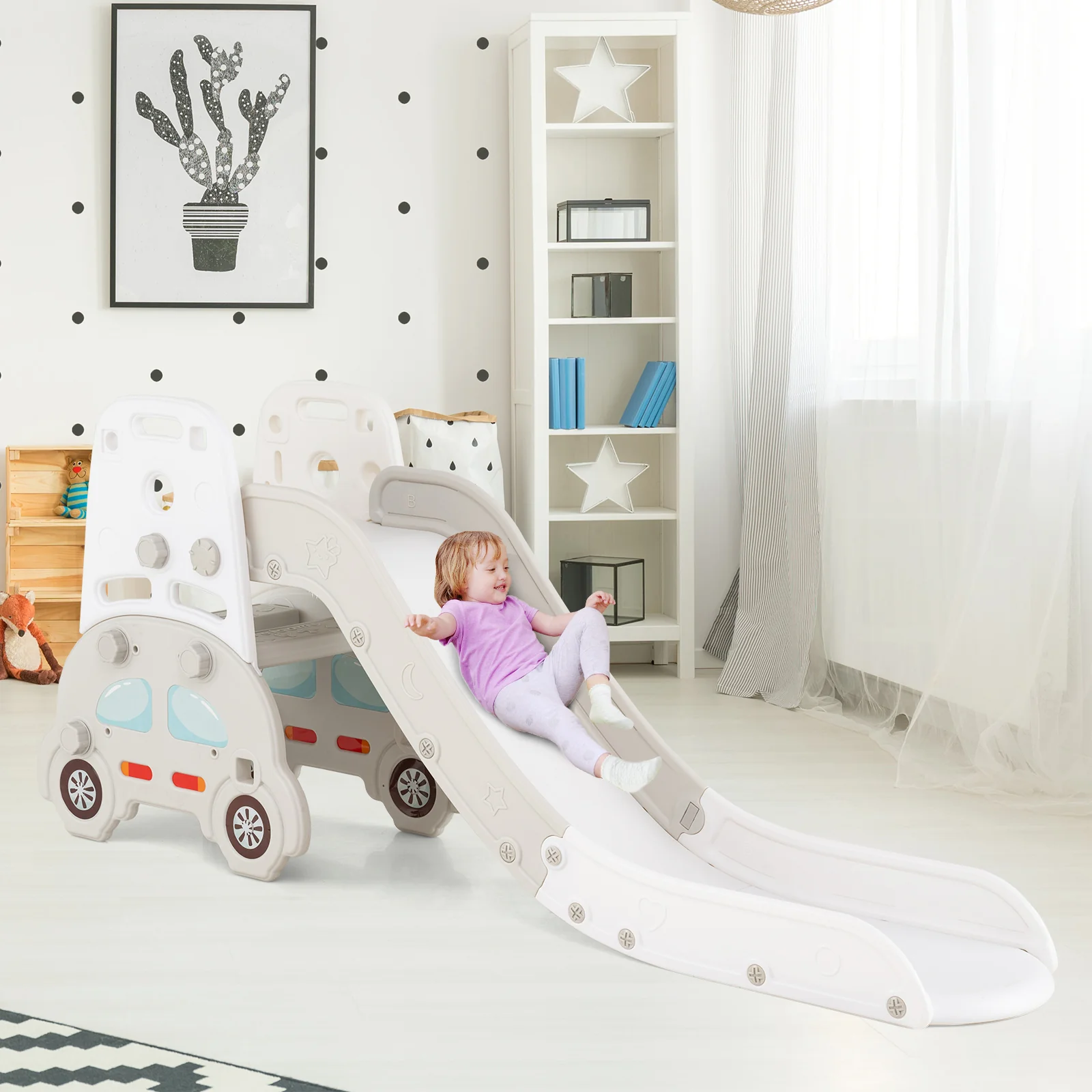 5 in 1 Convertible Kids Slide Set, Double-Sided Magnetic Dry Erase & Building Block Board - Image 2