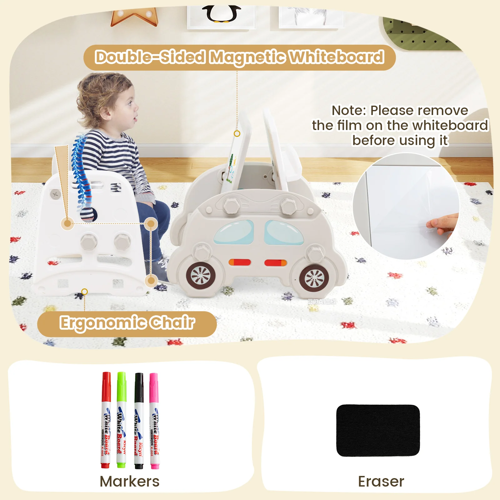5 in 1 Convertible Kids Slide Set, Double-Sided Magnetic Dry Erase & Building Block Board - Image 4