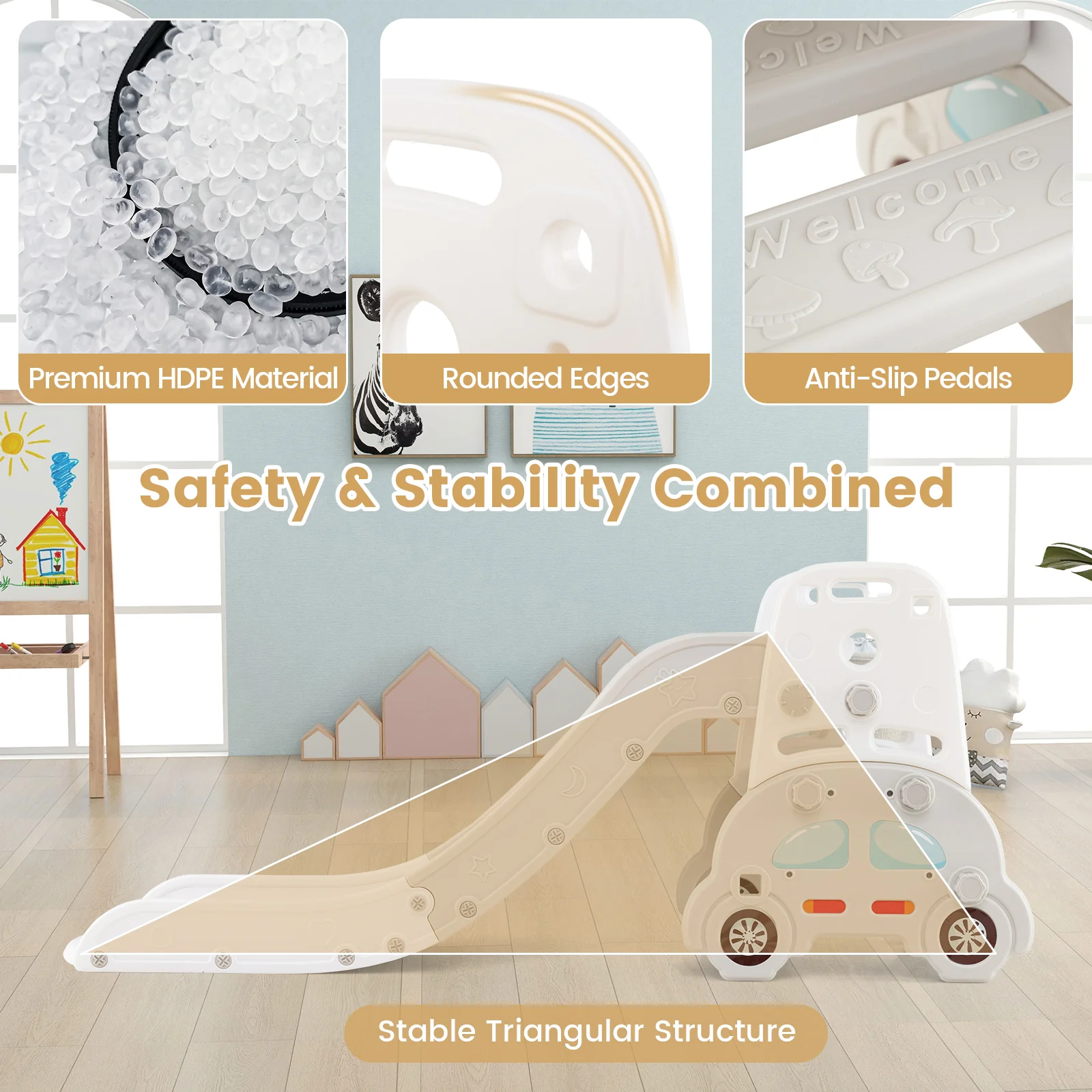 5 in 1 Convertible Kids Slide Set, Double-Sided Magnetic Dry Erase & Building Block Board - Image 7