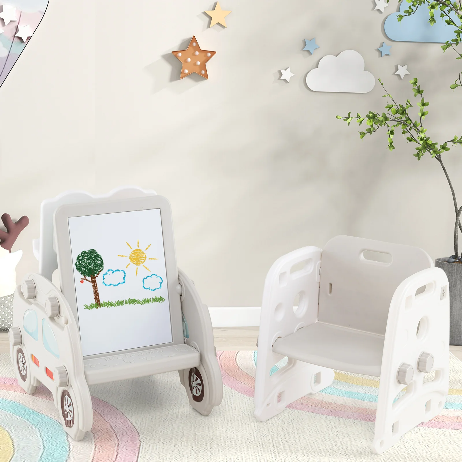 5 in 1 Convertible Kids Slide Set, Double-Sided Magnetic Dry Erase & Building Block Board - Image 8