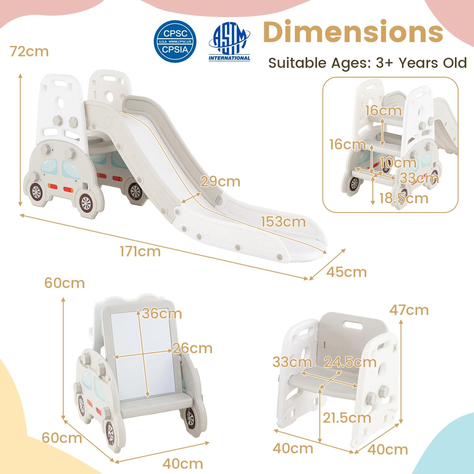 5 in 1 Convertible Kids Slide Set, Double-Sided Magnetic Dry Erase & Building Block Board - Image 9